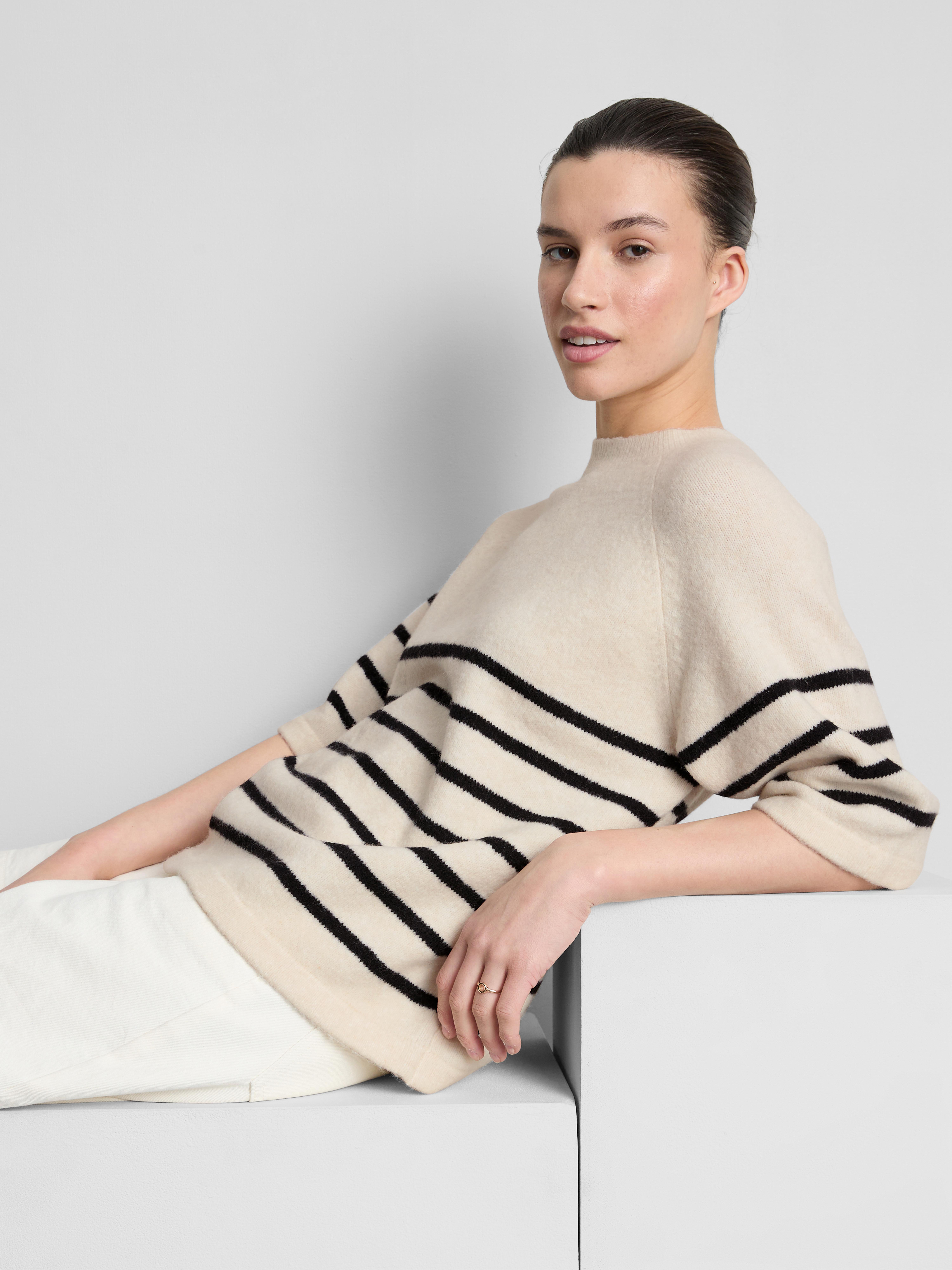 Wool-Blend Knitted Boxy T-Shirt - Ivory