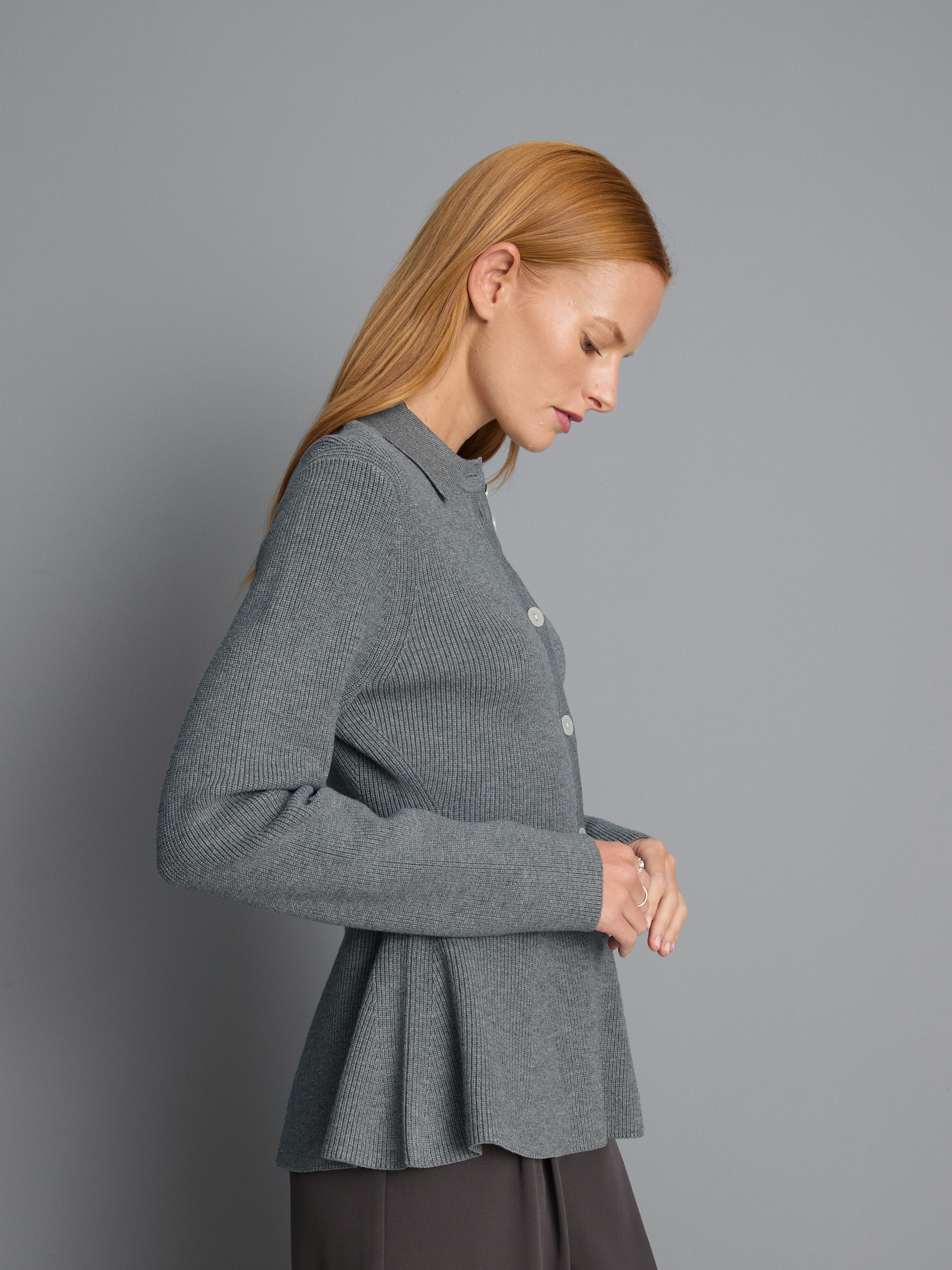 Knitted Peplum Cardigan - Dark Gray