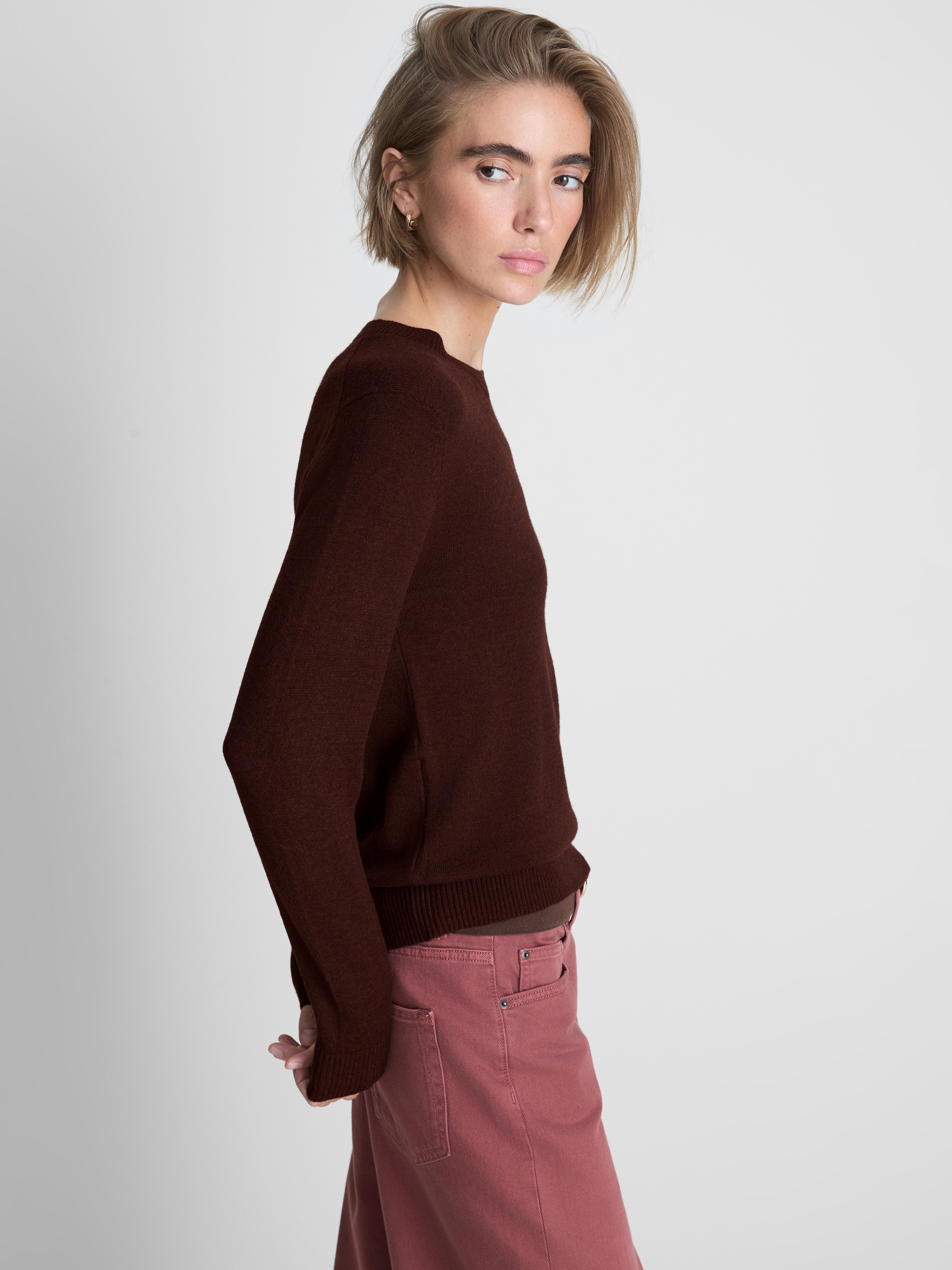 Soft Knitted Crew Neck Sweater - Chocolate