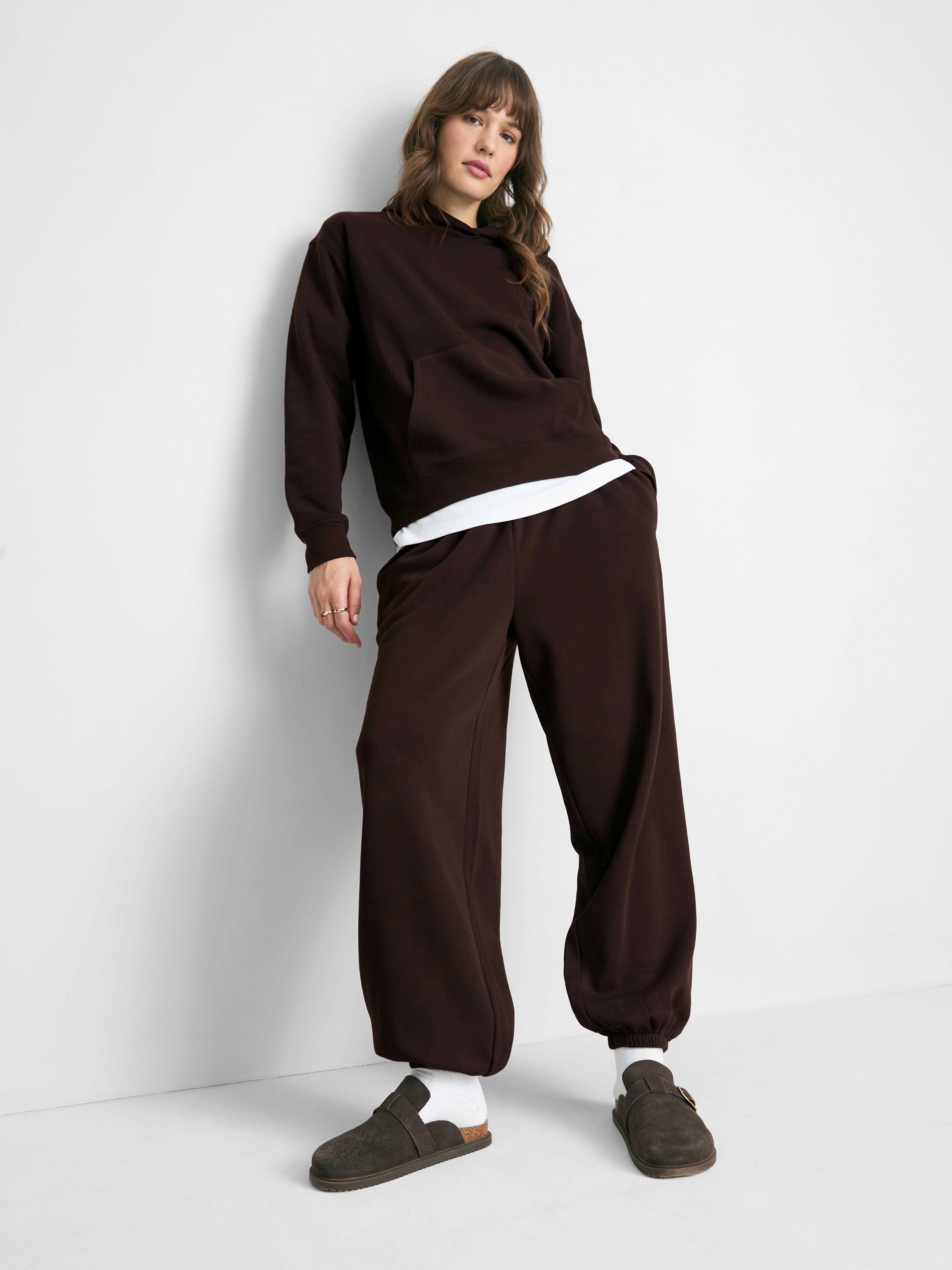 Cotton Blend Cuffed Joggers - Chocolate