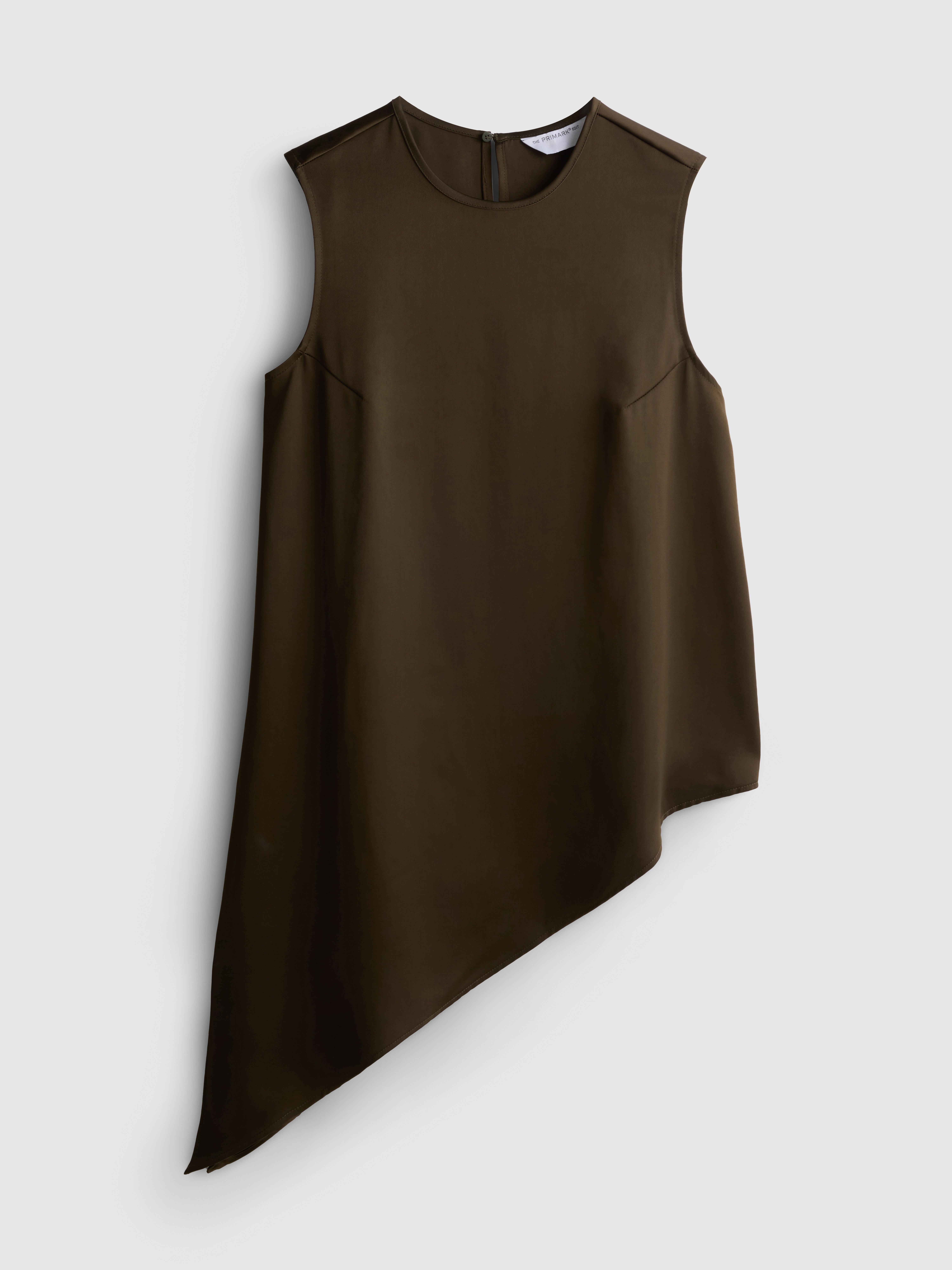 The Edit Satin Asymmetric Long Line Top - Olive