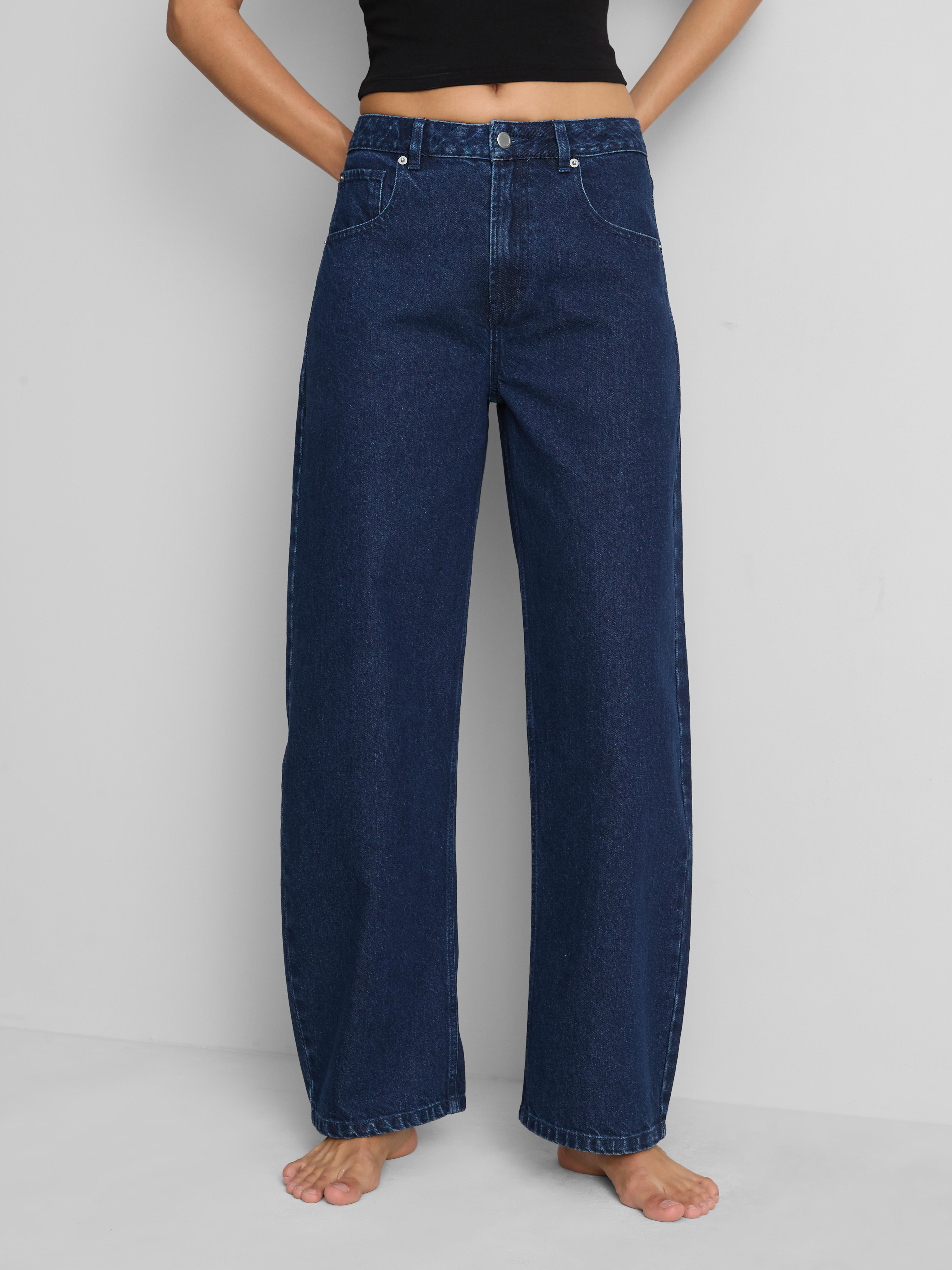 High-Waisted Barrel-Leg Jeans - Indigo
