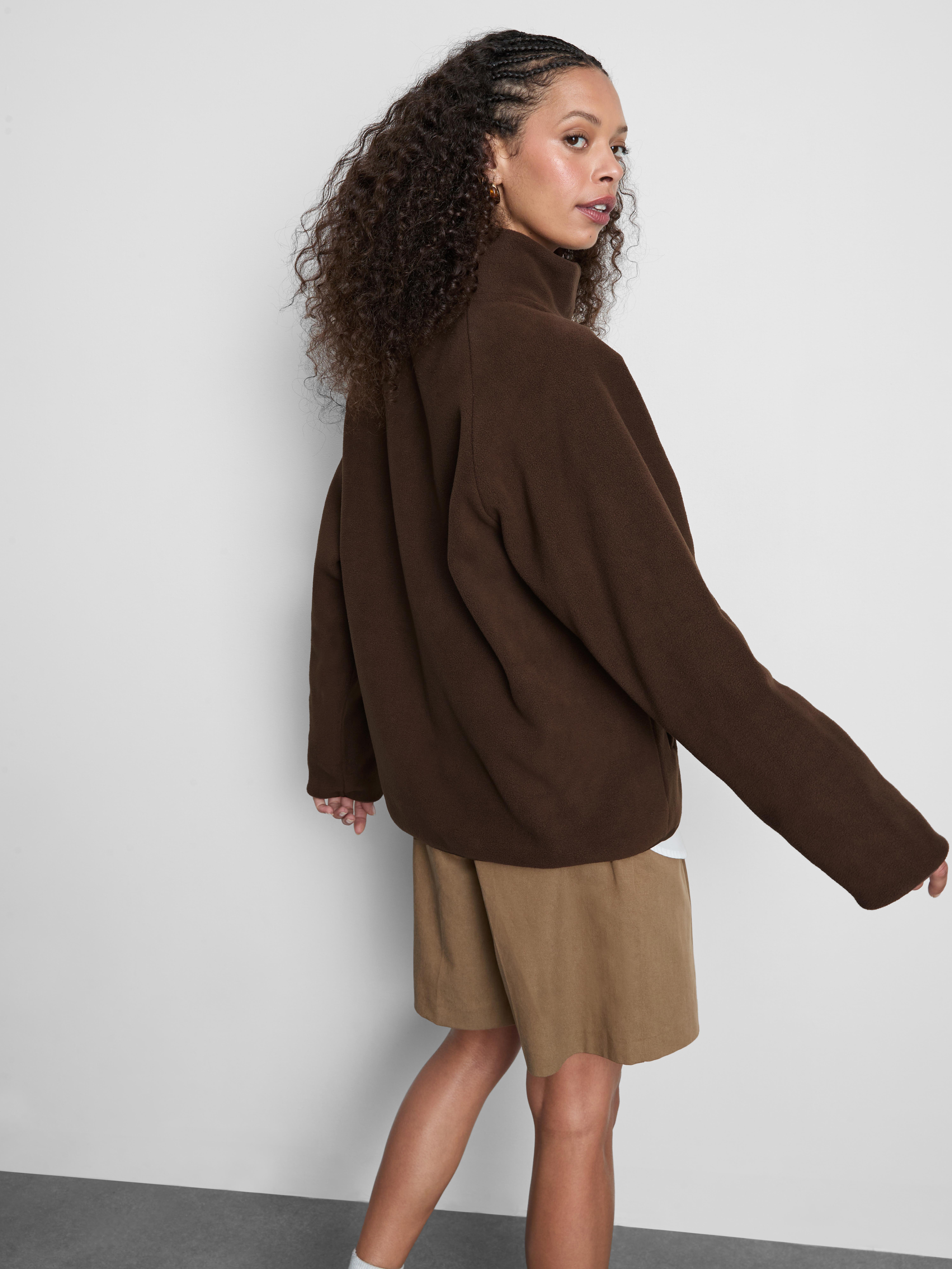 Zip-Up Funnel Neck Fleece - Chocolate