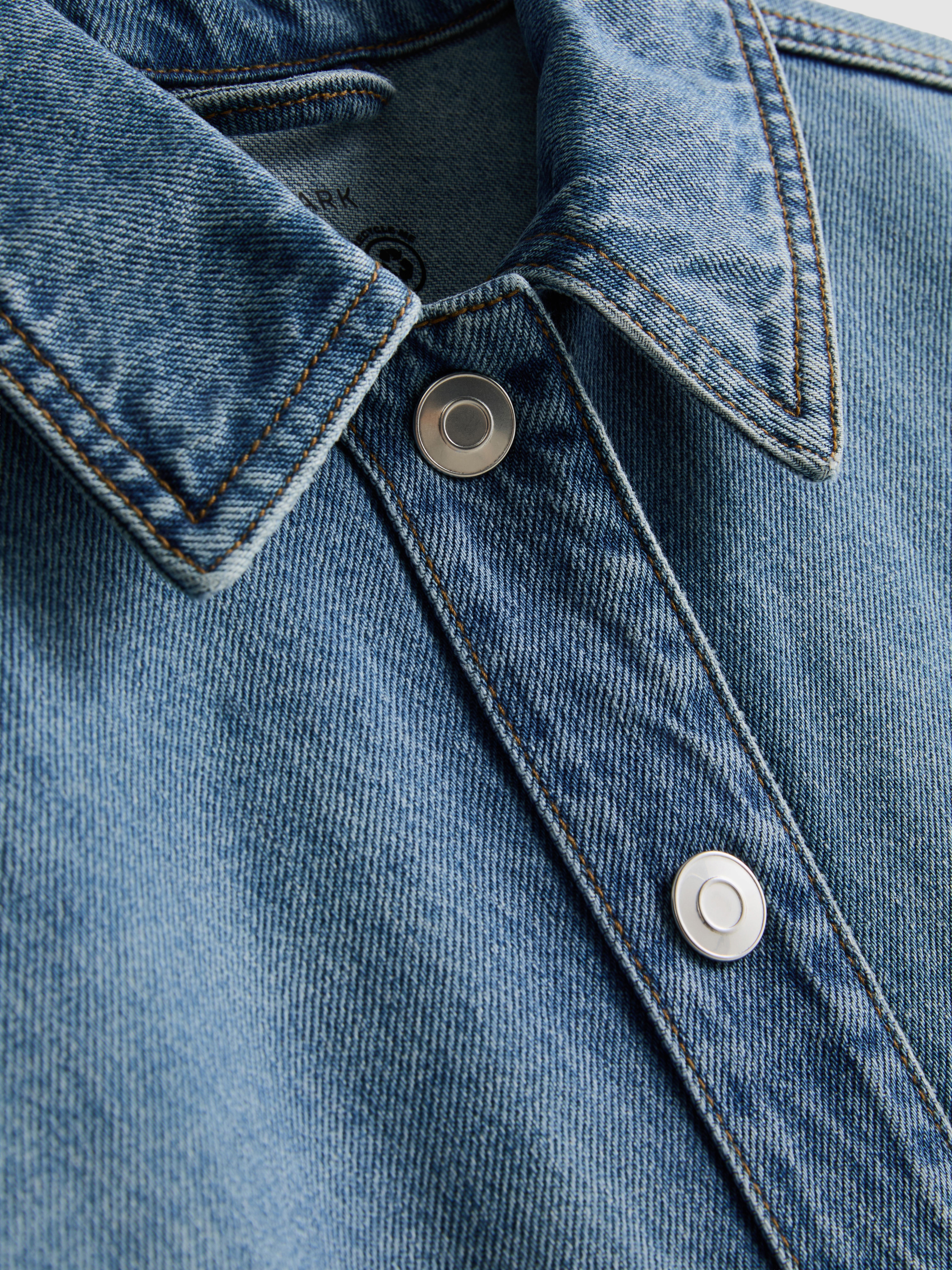 Relaxed Cotton Denim Button-Up Shirt - Mid Blue