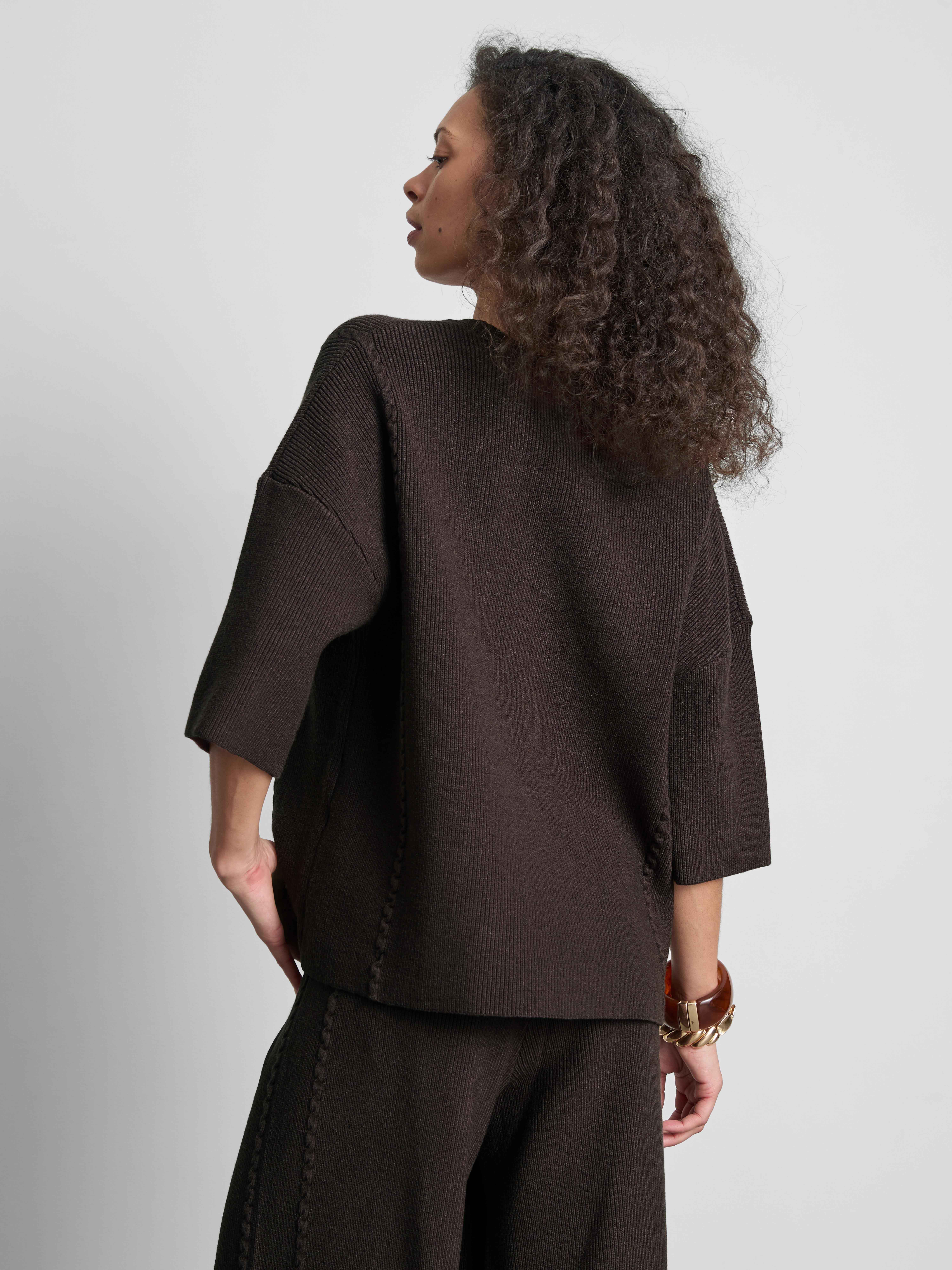 Knitted Dropped-Sleeve T-Shirt - Chocolate