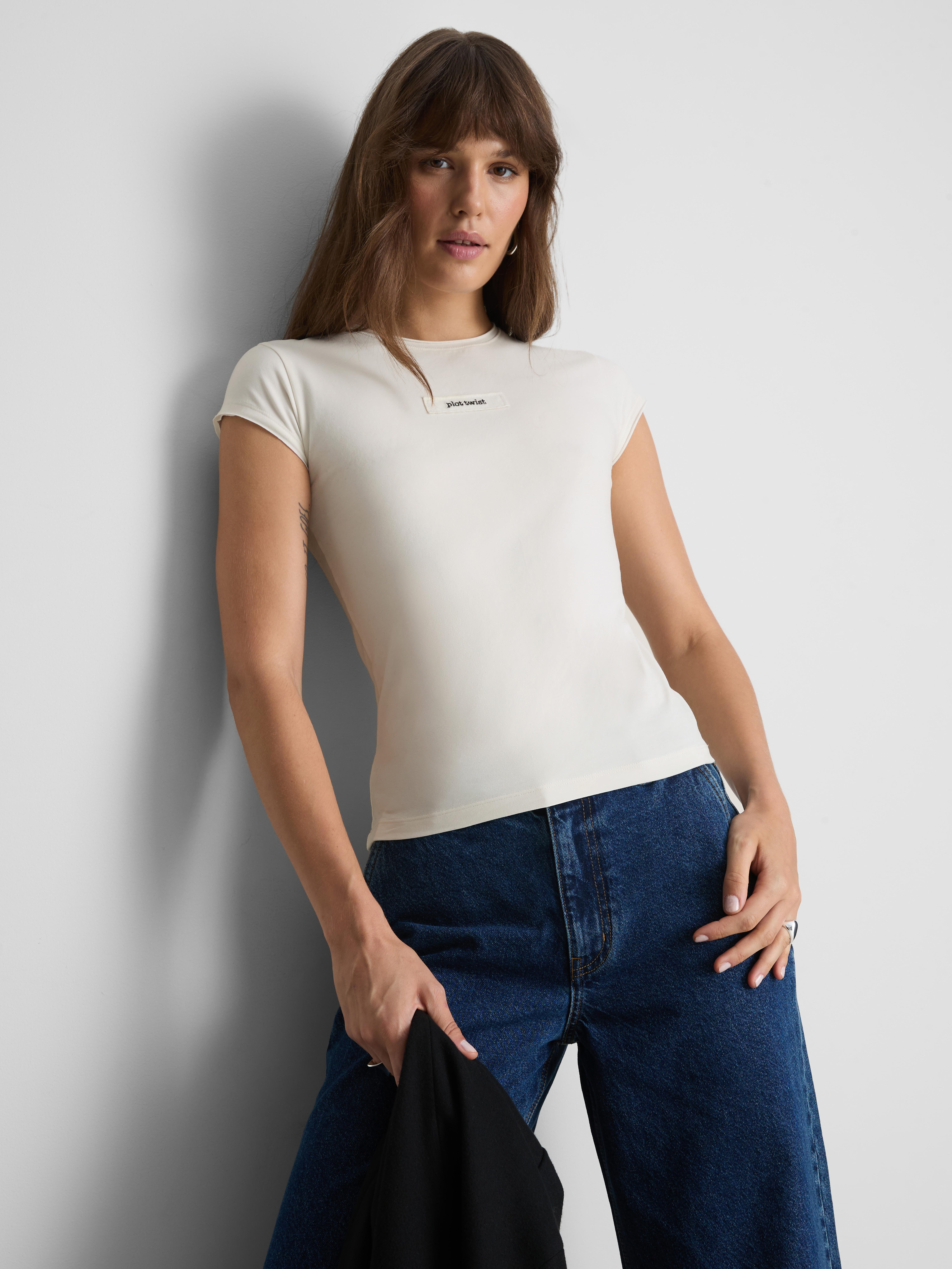 Paula Echevarría Cap-Sleeve Slogan Tee - White