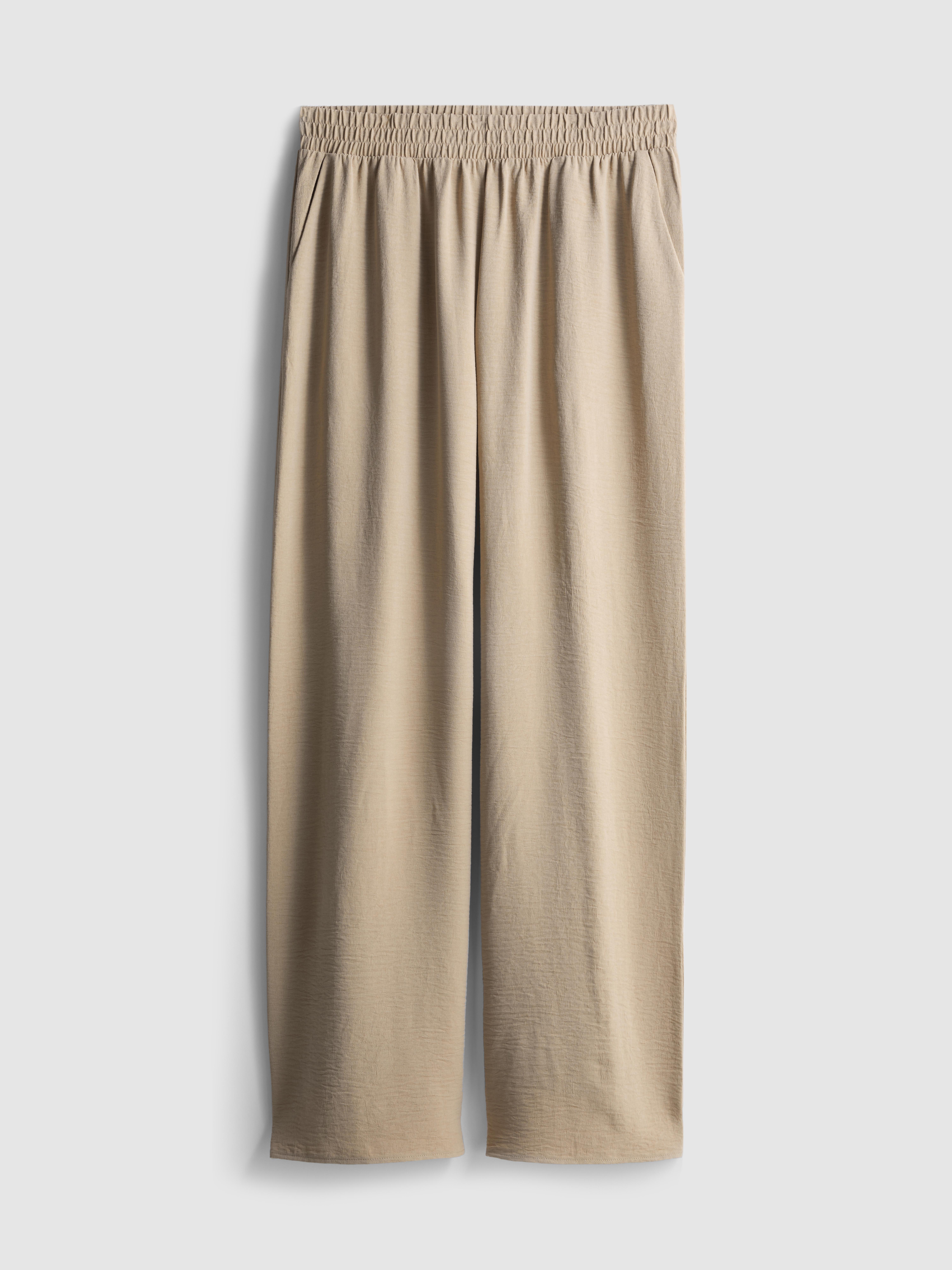 Elastic Waist Wide-Leg Pants - Stone