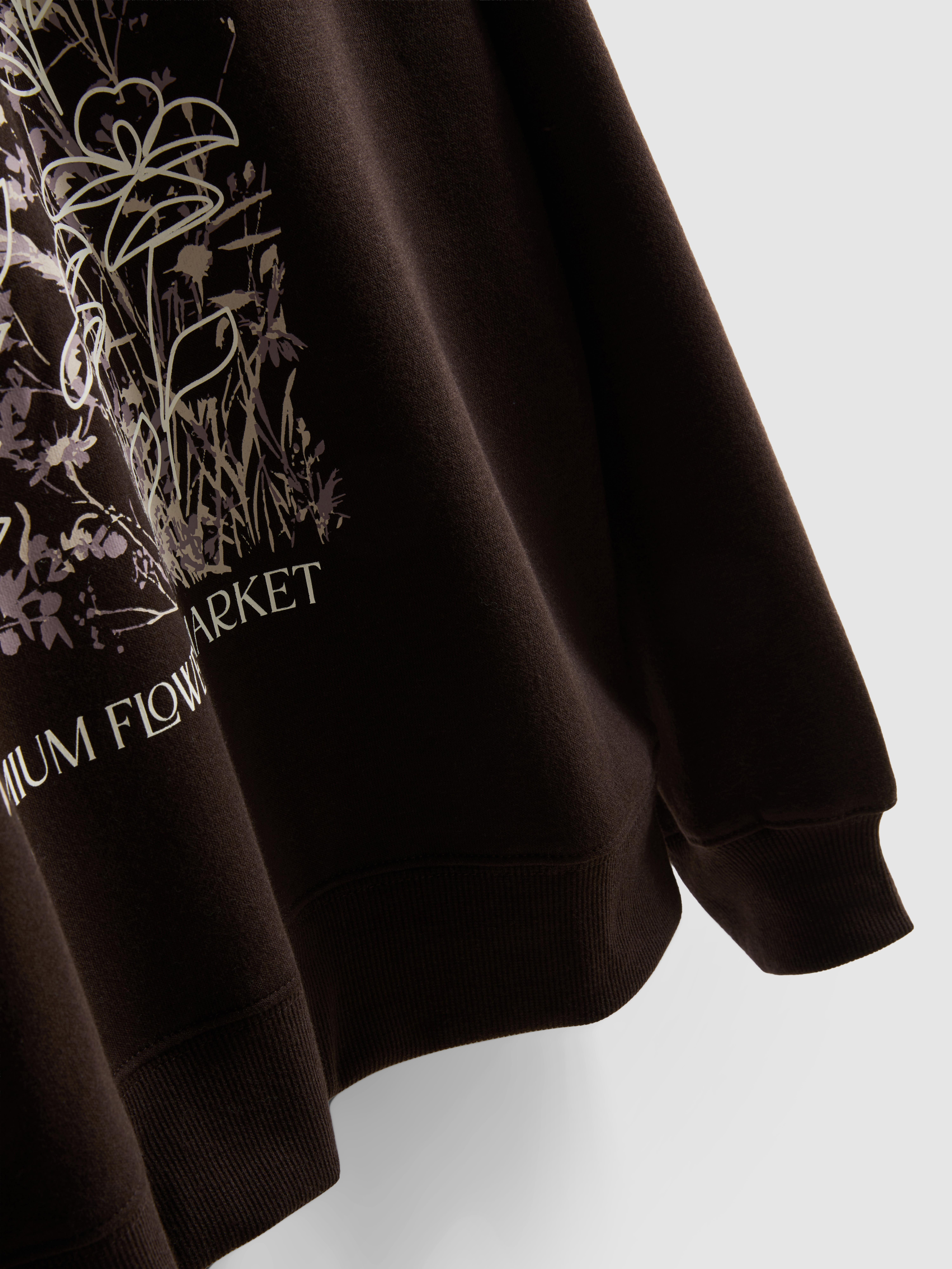 Cotton Blend Relaxed Graphic Sweatshirt - Chocolate