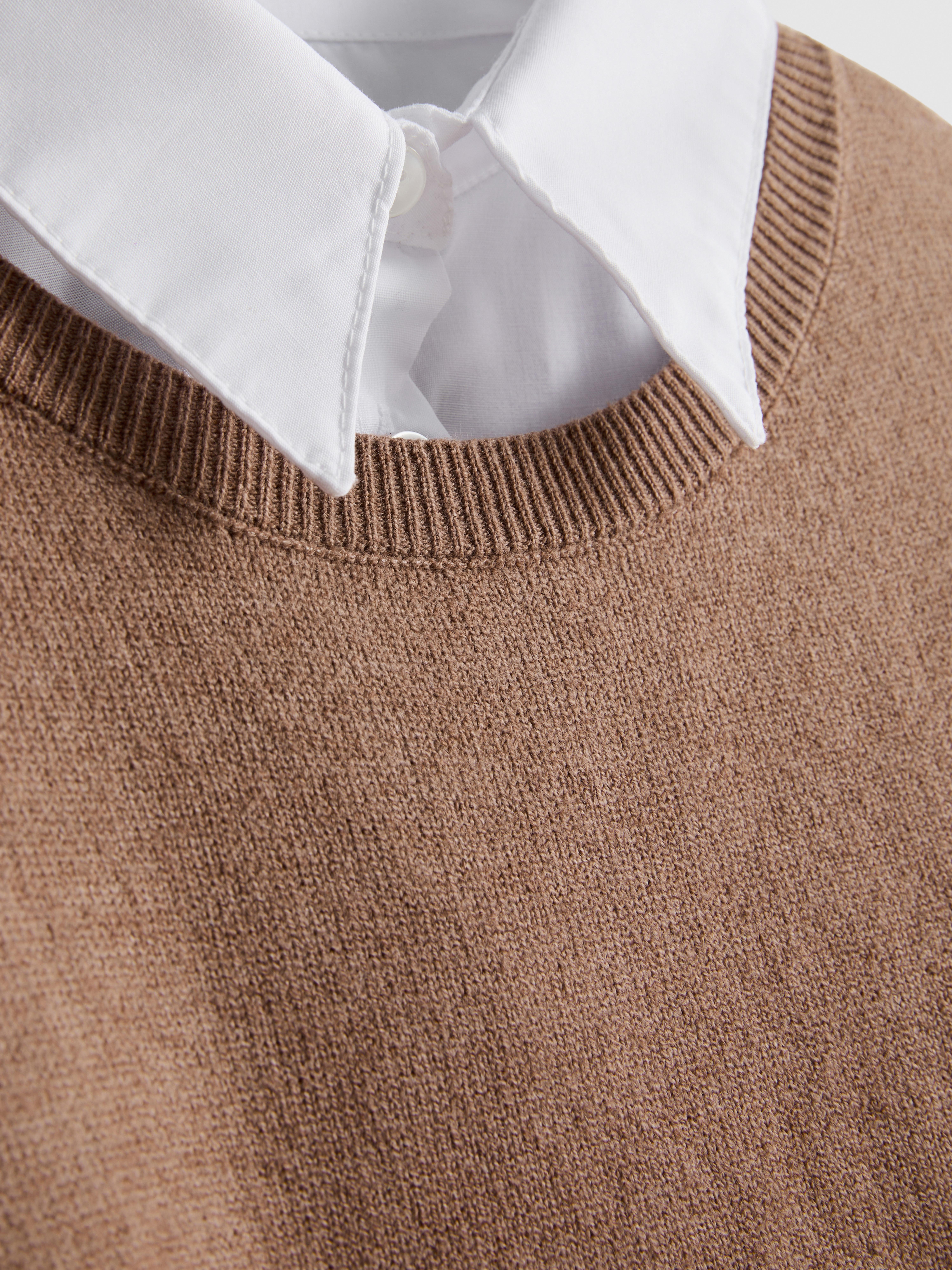 2-in-1 Button-Down & Sweater - Camel