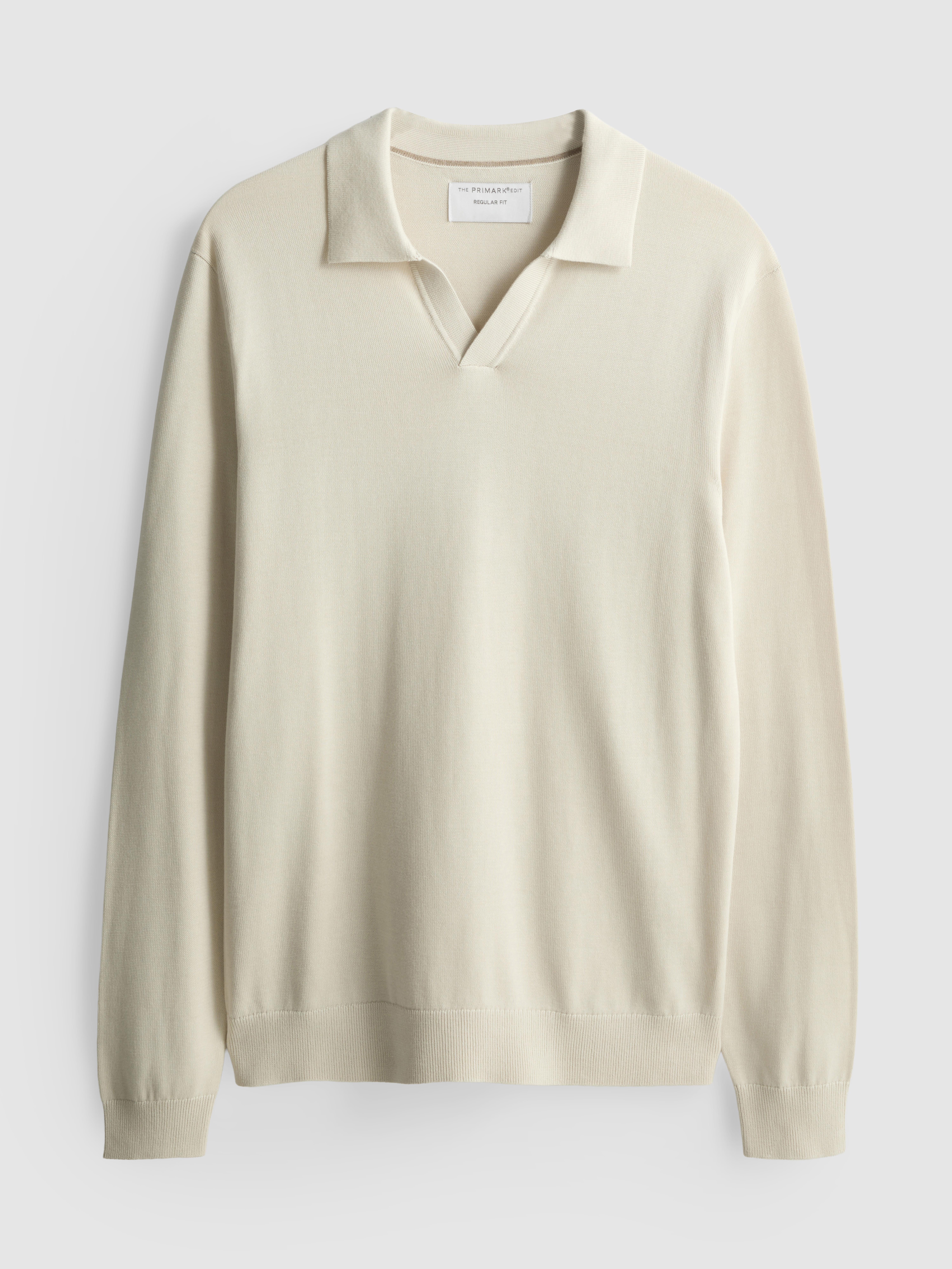 Knitted Long-Sleeve Polo Shirt - Ivory