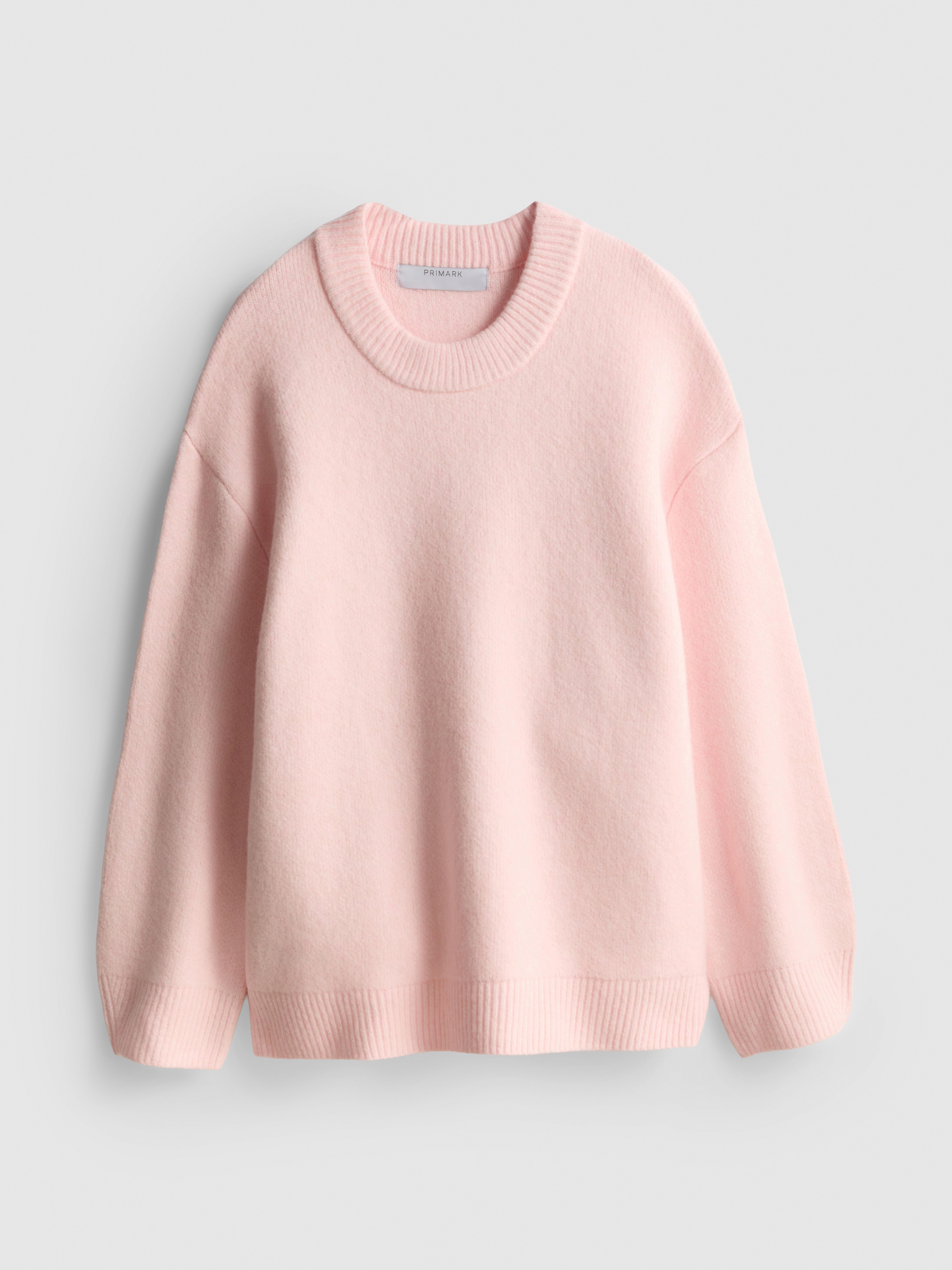 Wool Blend Oversized Crew Neck Sweater - Light Pink