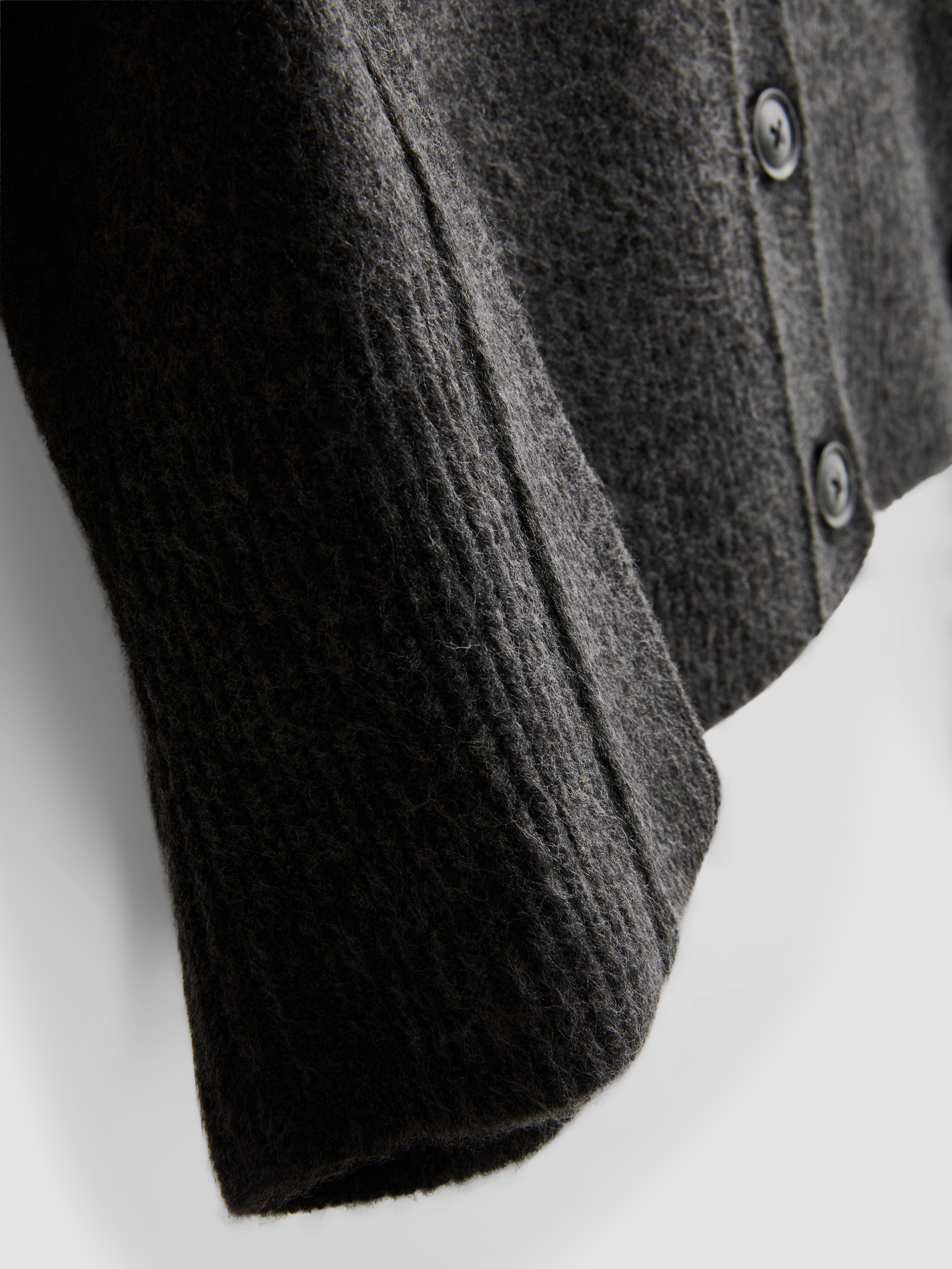 Relaxed Knitted Crew Neck Cardigan - Charcoal