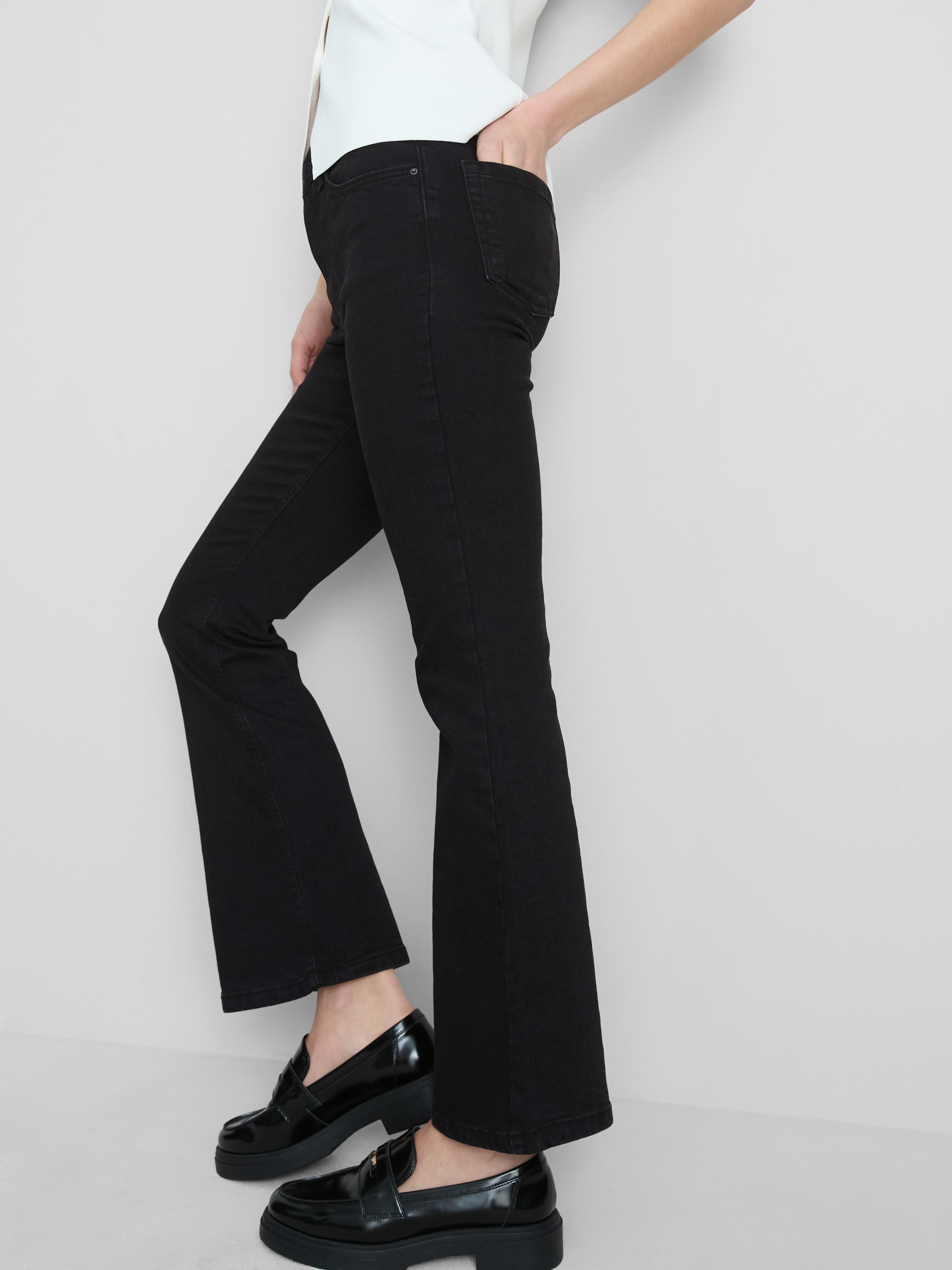 Cotton Denim Flared Mid-Rise Jeans - Black