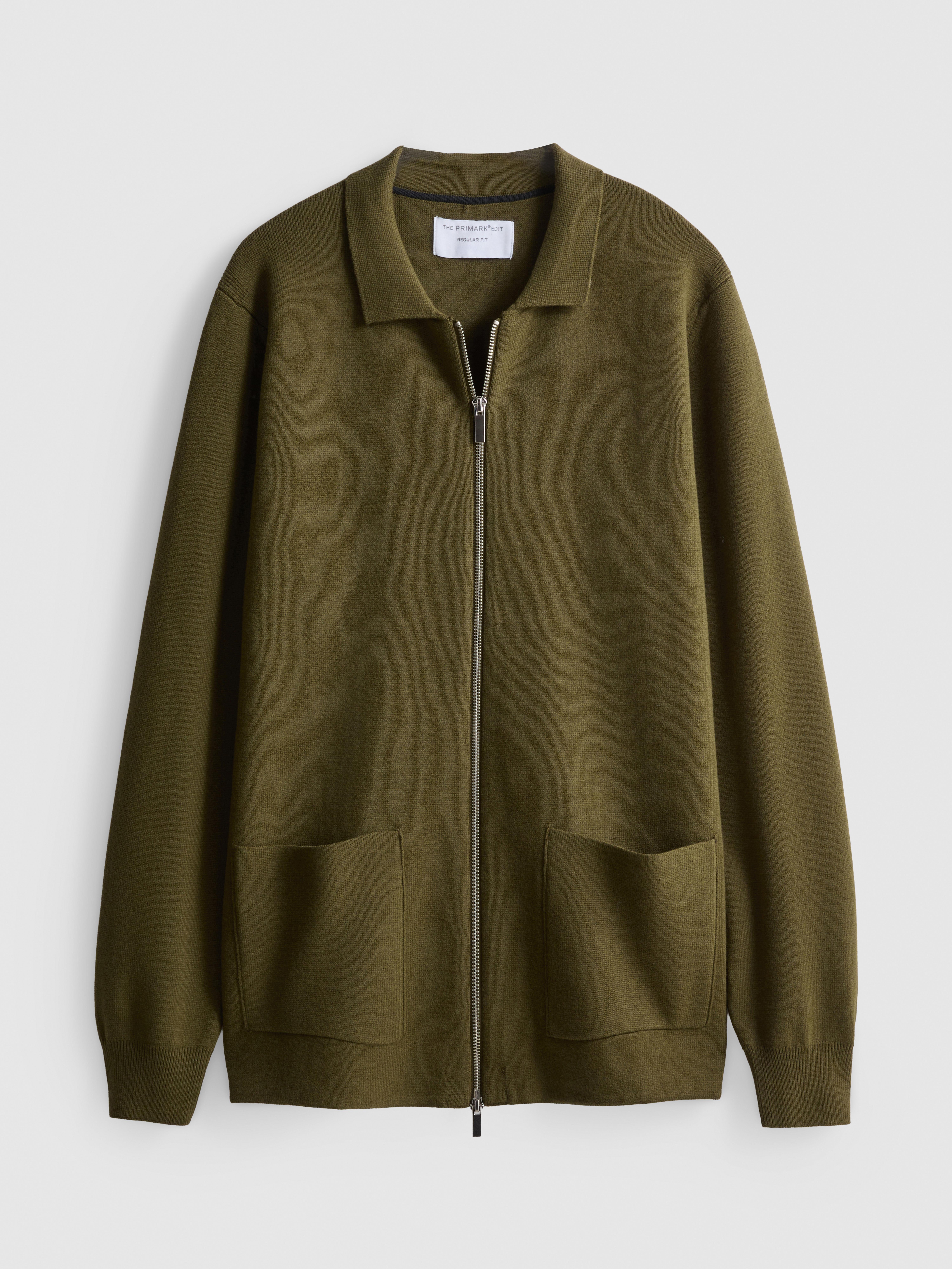 The Edit Knitted Harrington Jacket - Dark Green