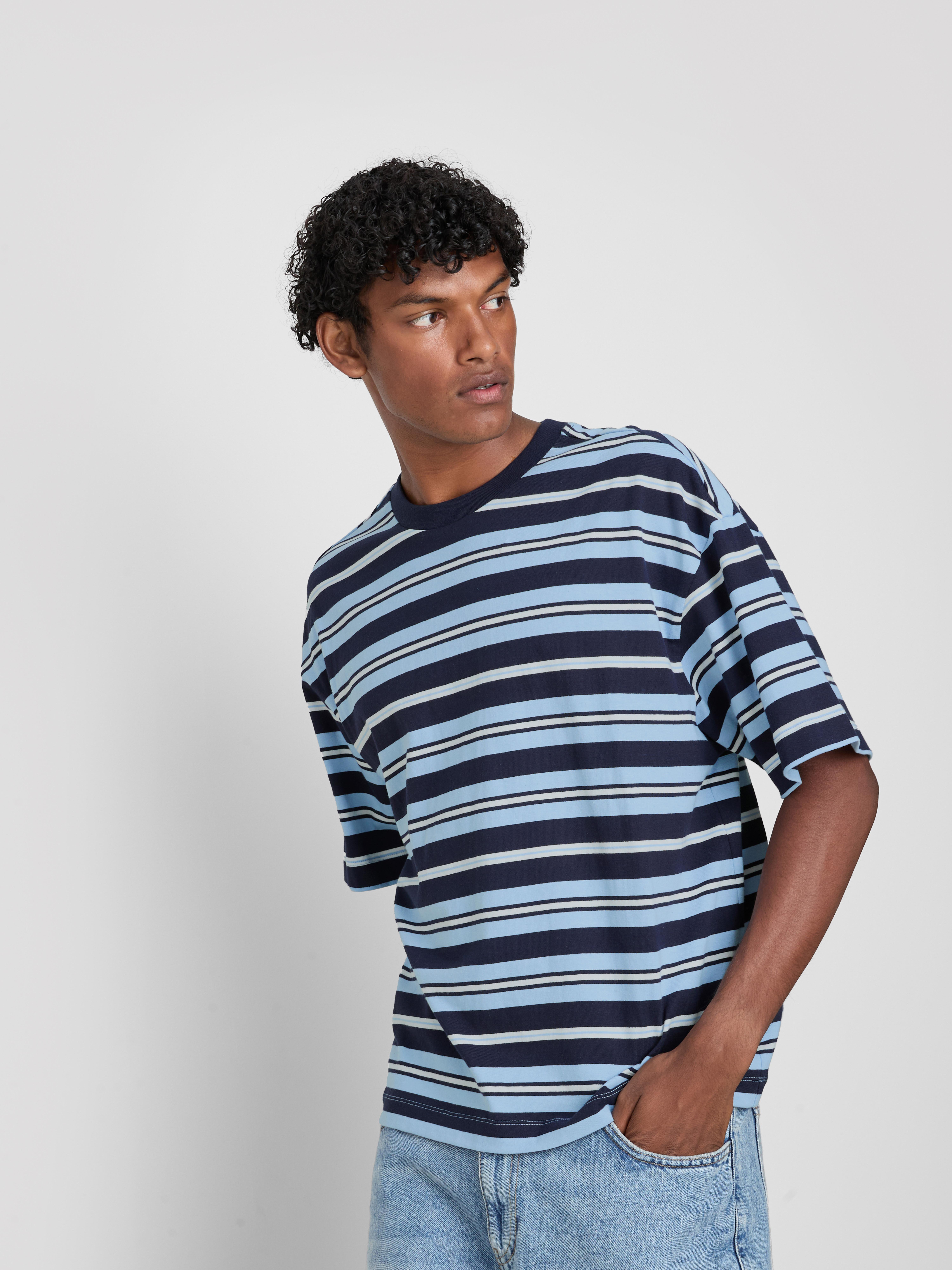 Pure Cotton Striped Boxy T-Shirt - Blue