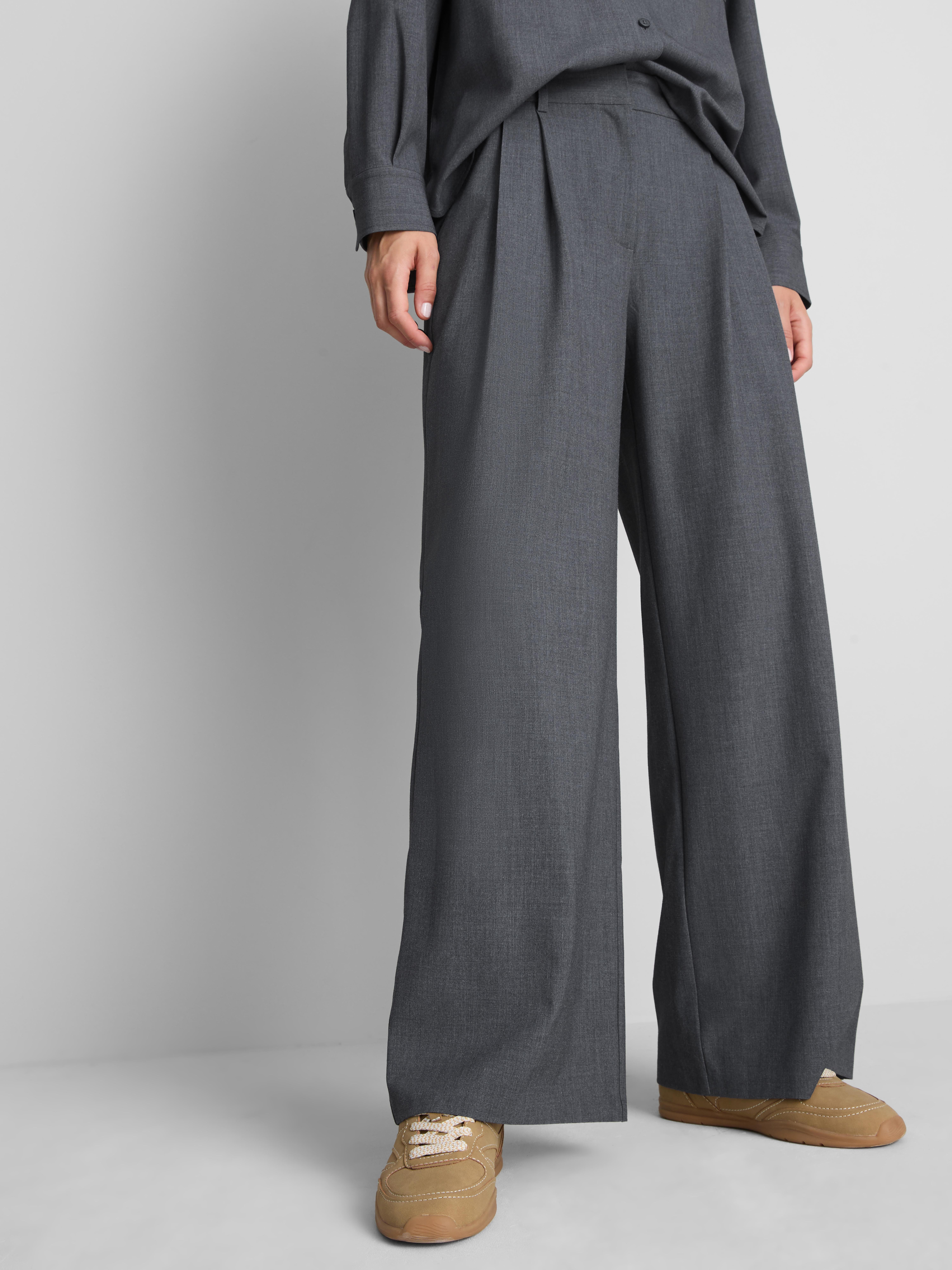 Paula Echevarría Wide Leg Pleated Pants - Gray Heather