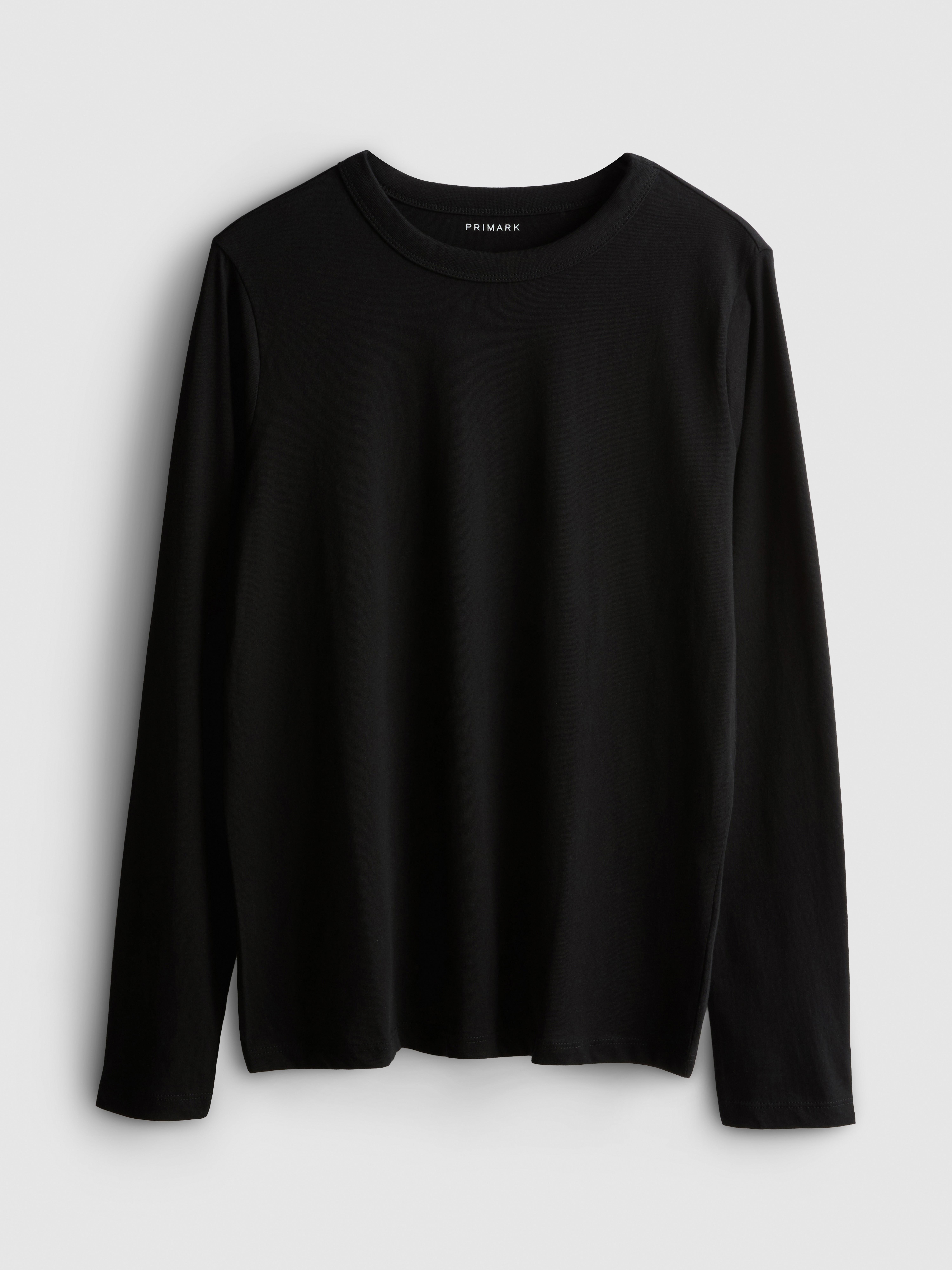 Pure Cotton Long-Sleeve Crewneck Top - Black