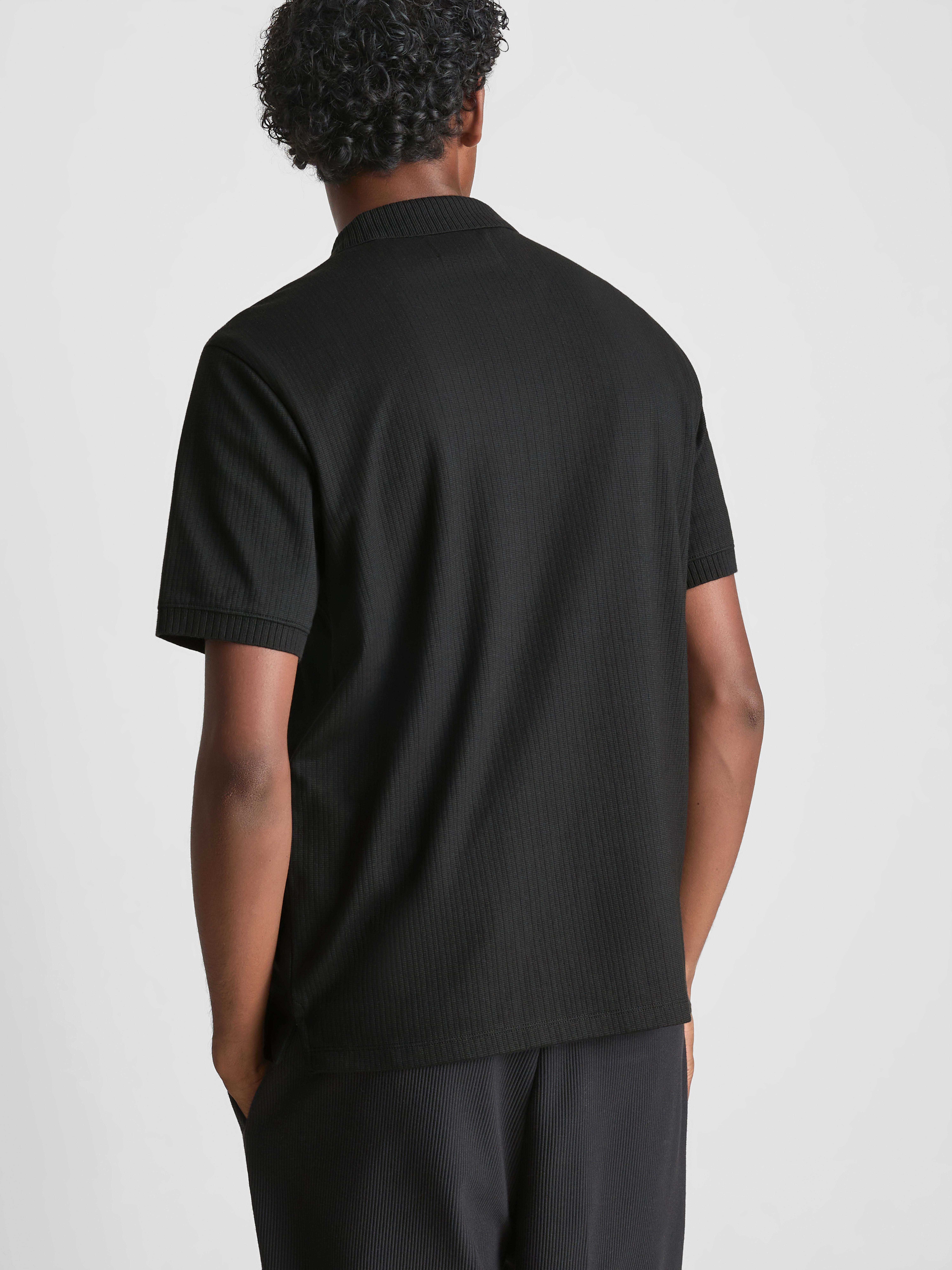 The Edit Ribbed Zip Neck Polo Shirt - Black
