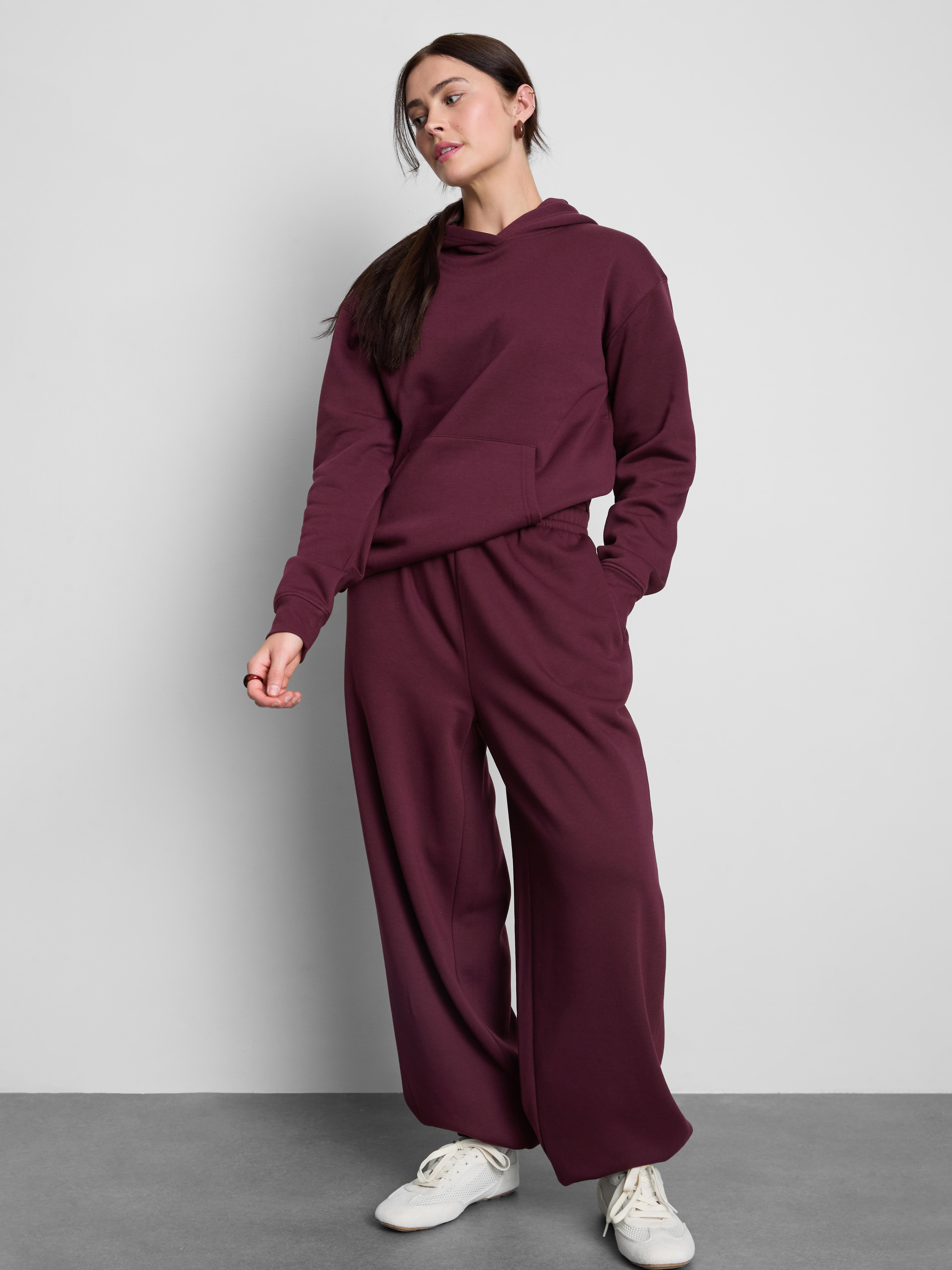 Cotton Blend Cuffed Joggers - Burgundy