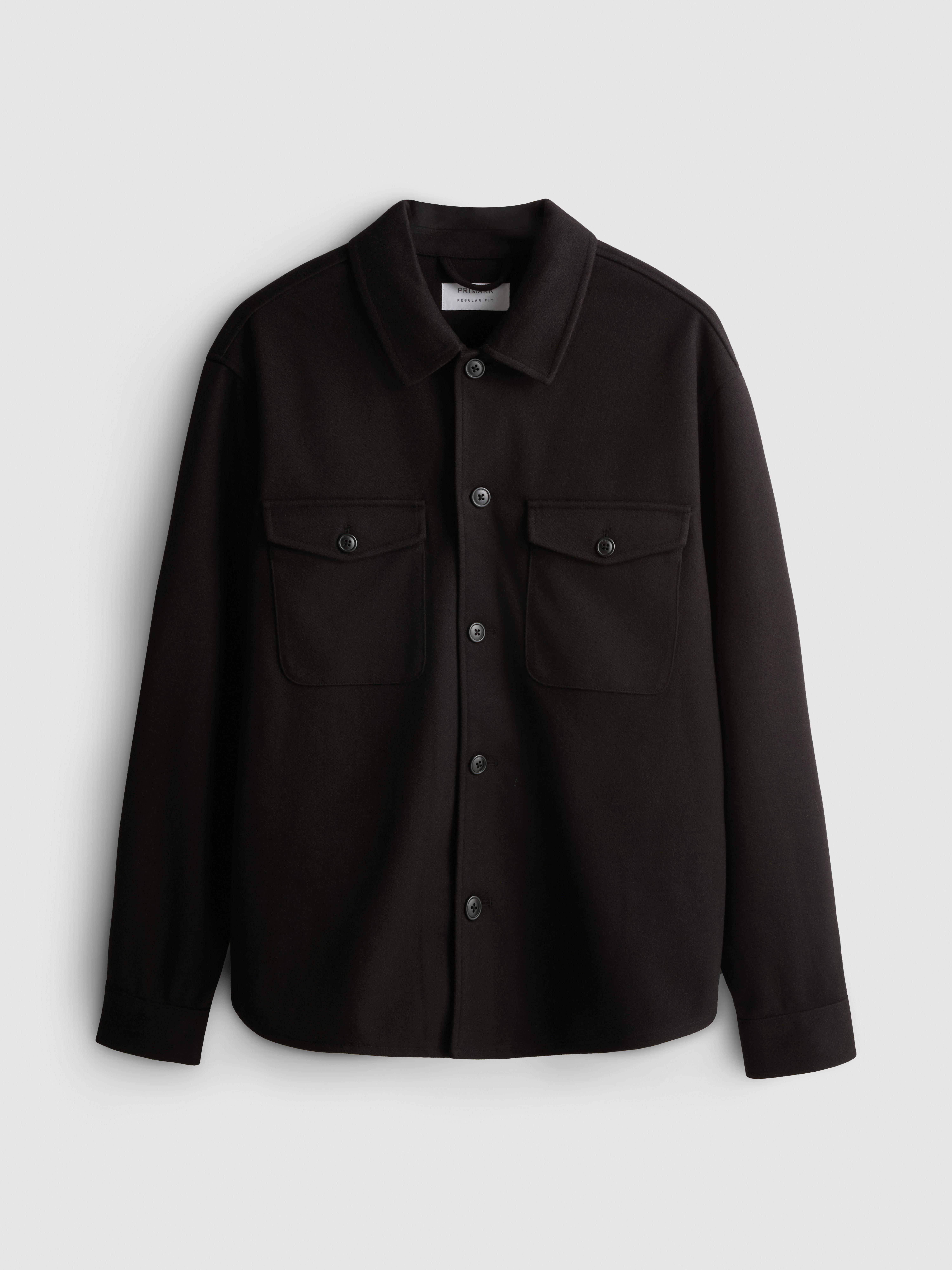 Button-Down Twill Overshirt With Chest Pockets - Black