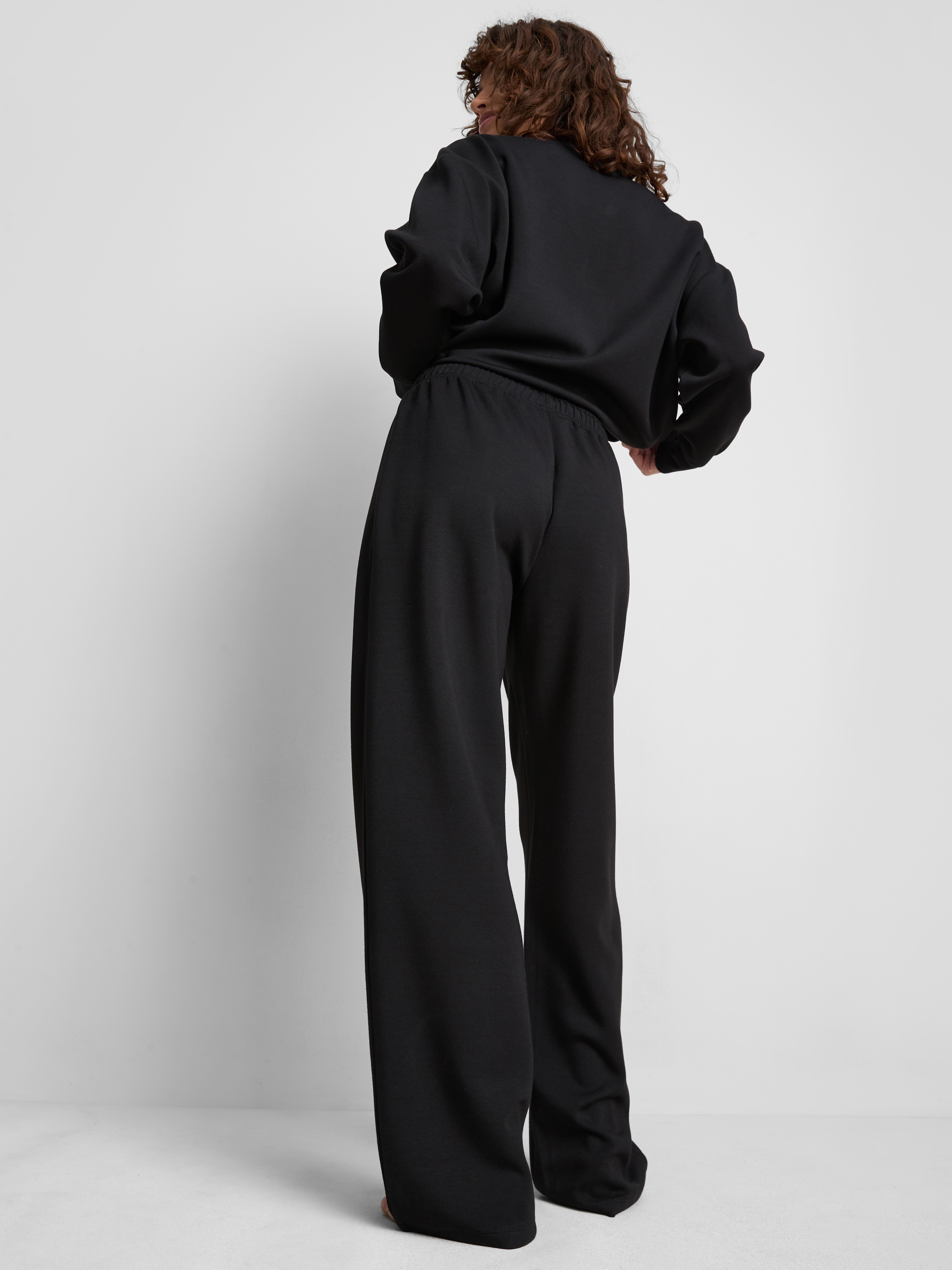 Modal Blend Wide Leg Joggers - Black