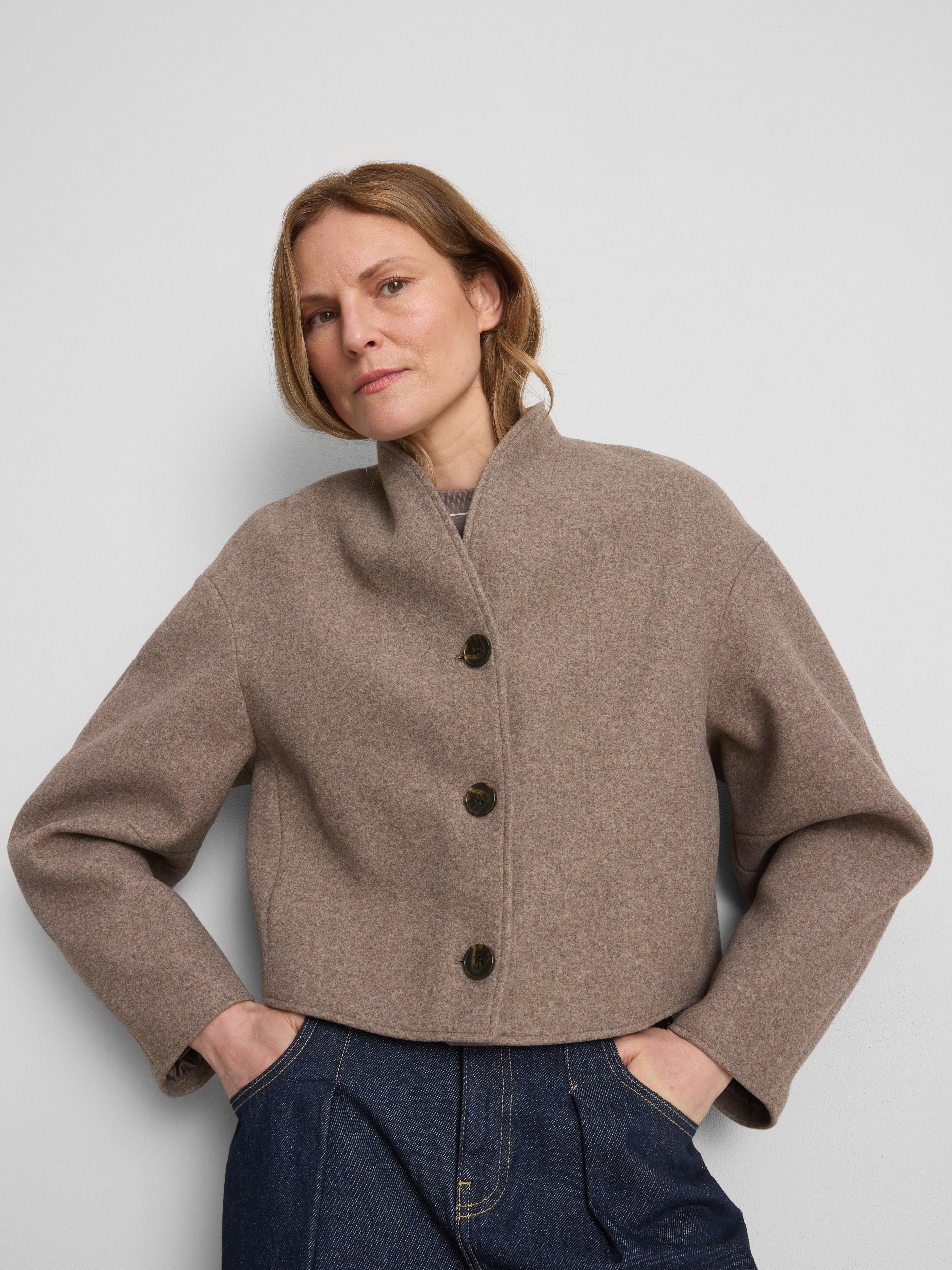 Structured Collarless Cropped Jacket - Taupe