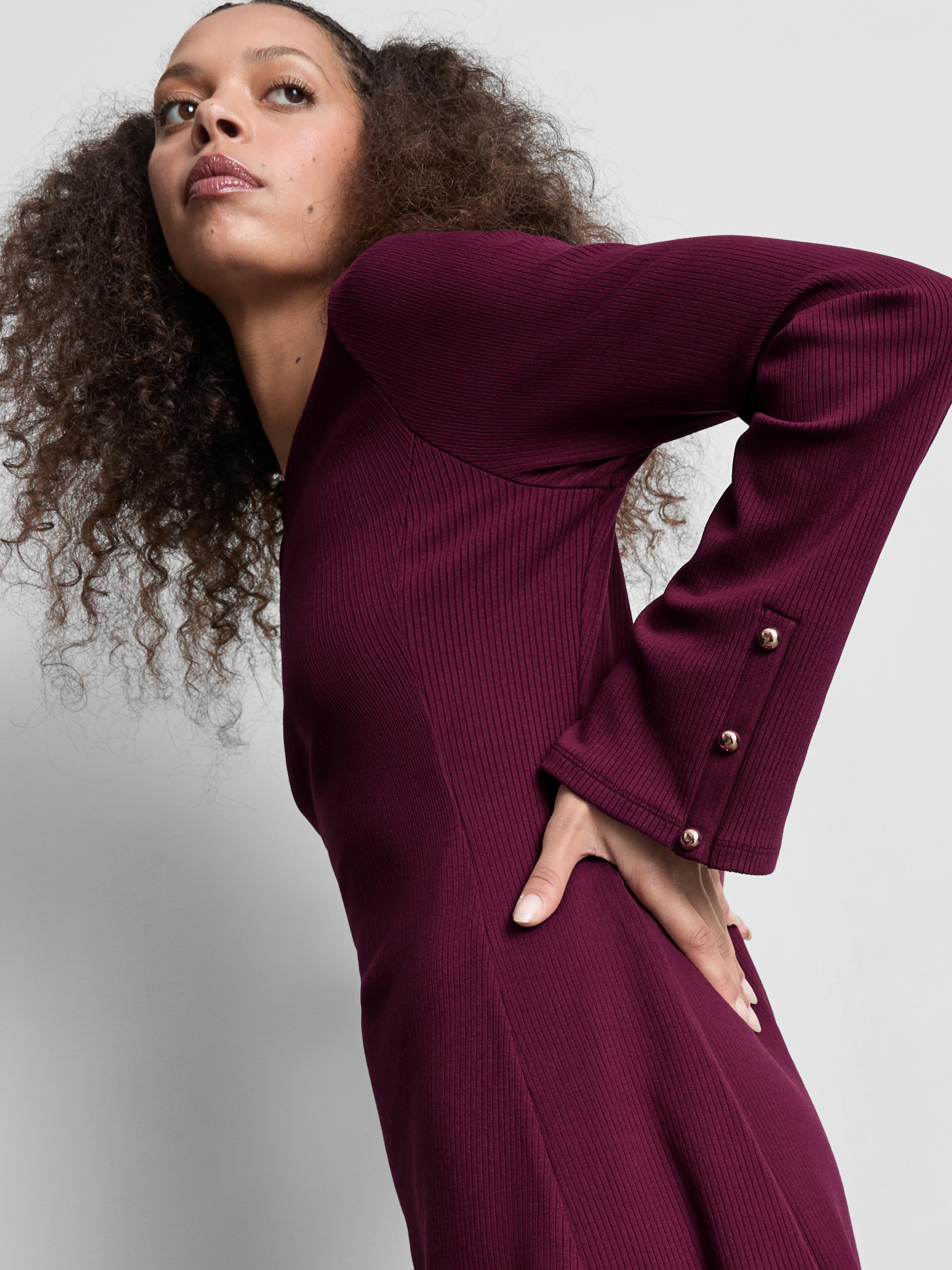 Ribbed A-Line Mini Dress - Plum