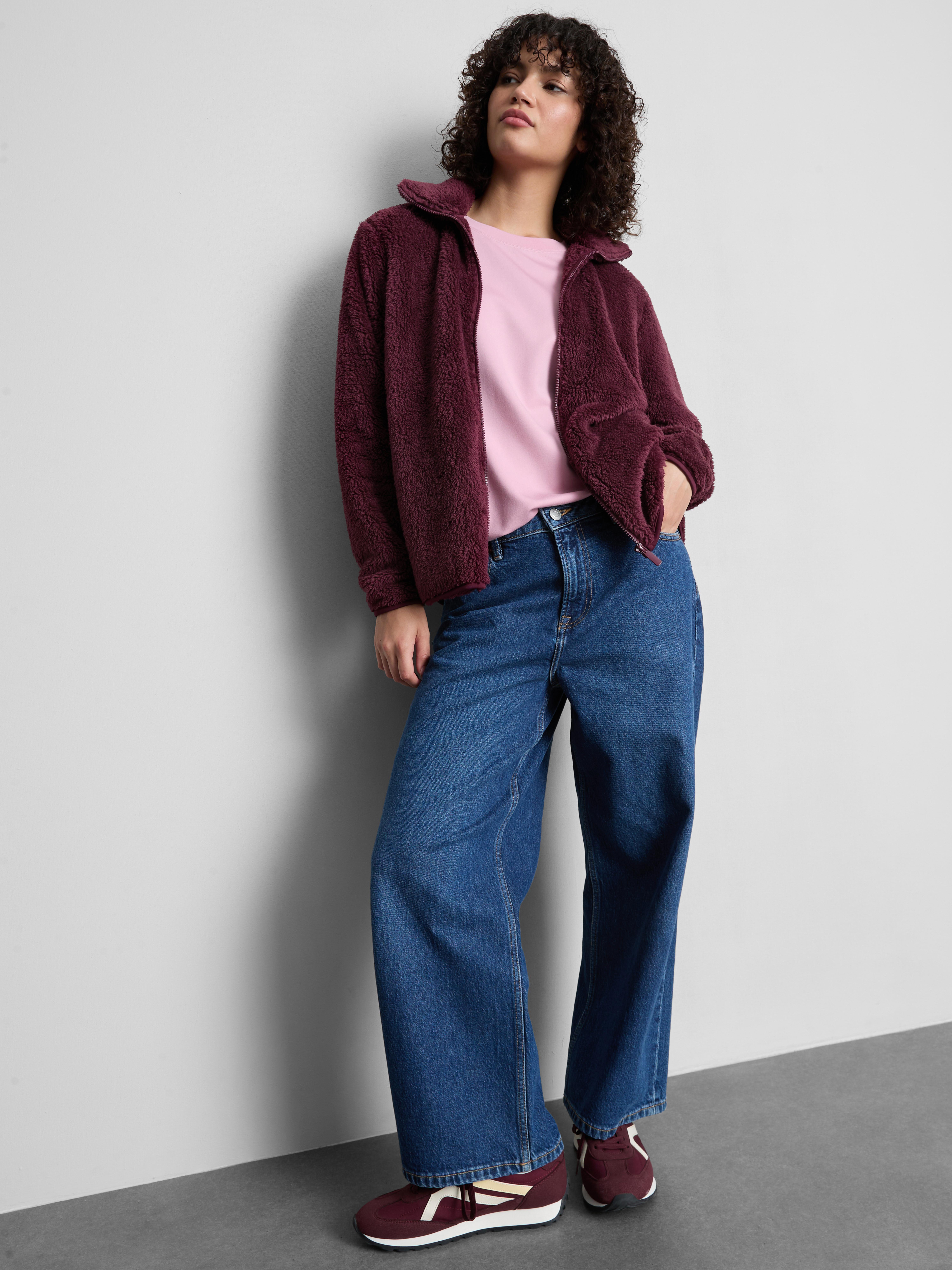 High-Neck Teddy Fleece - Burgundy