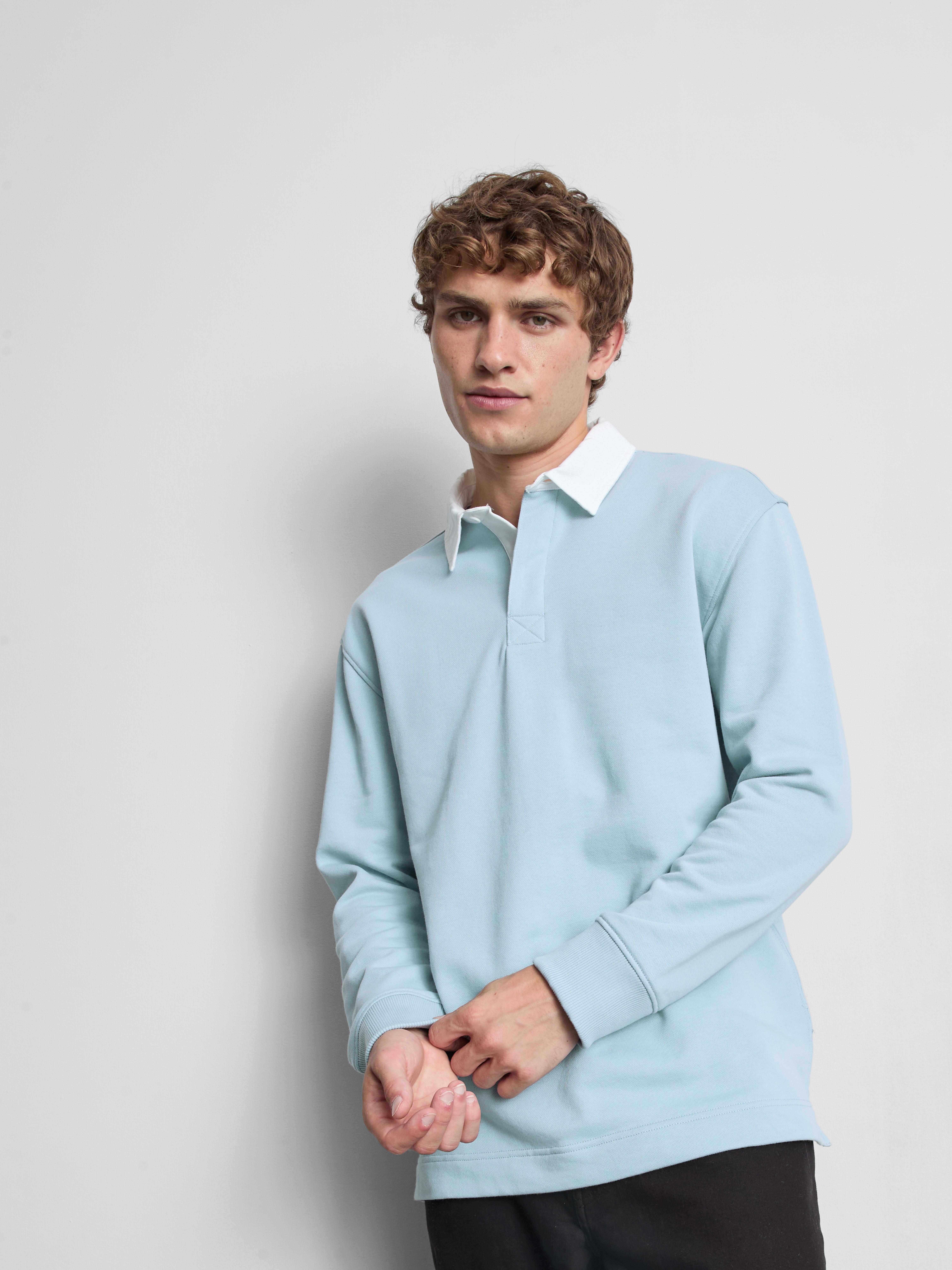 Cotton-Rich Oversized Collared Shirt - Light Blue