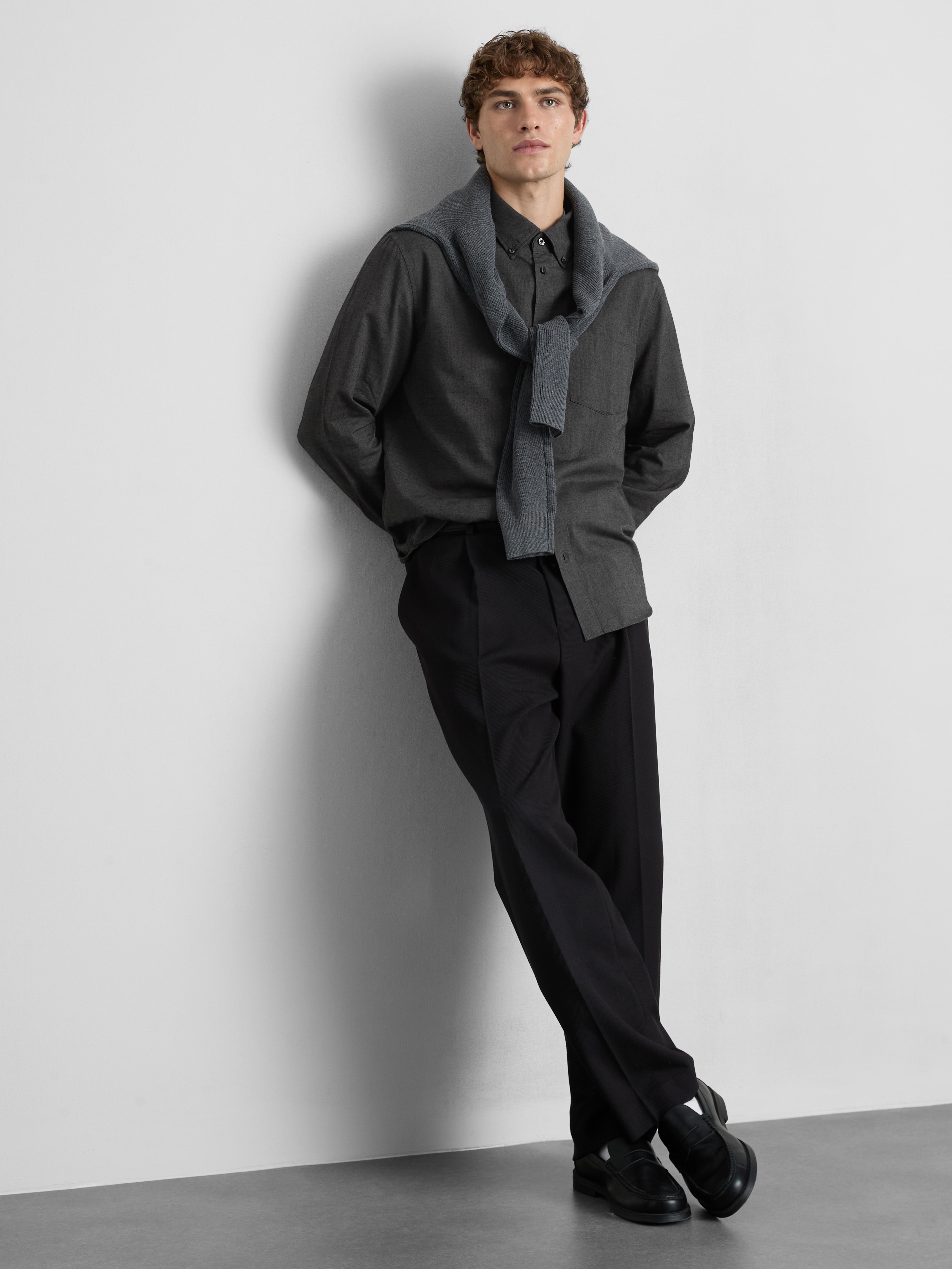 Pure Cotton Button-Down Shirt - Charcoal