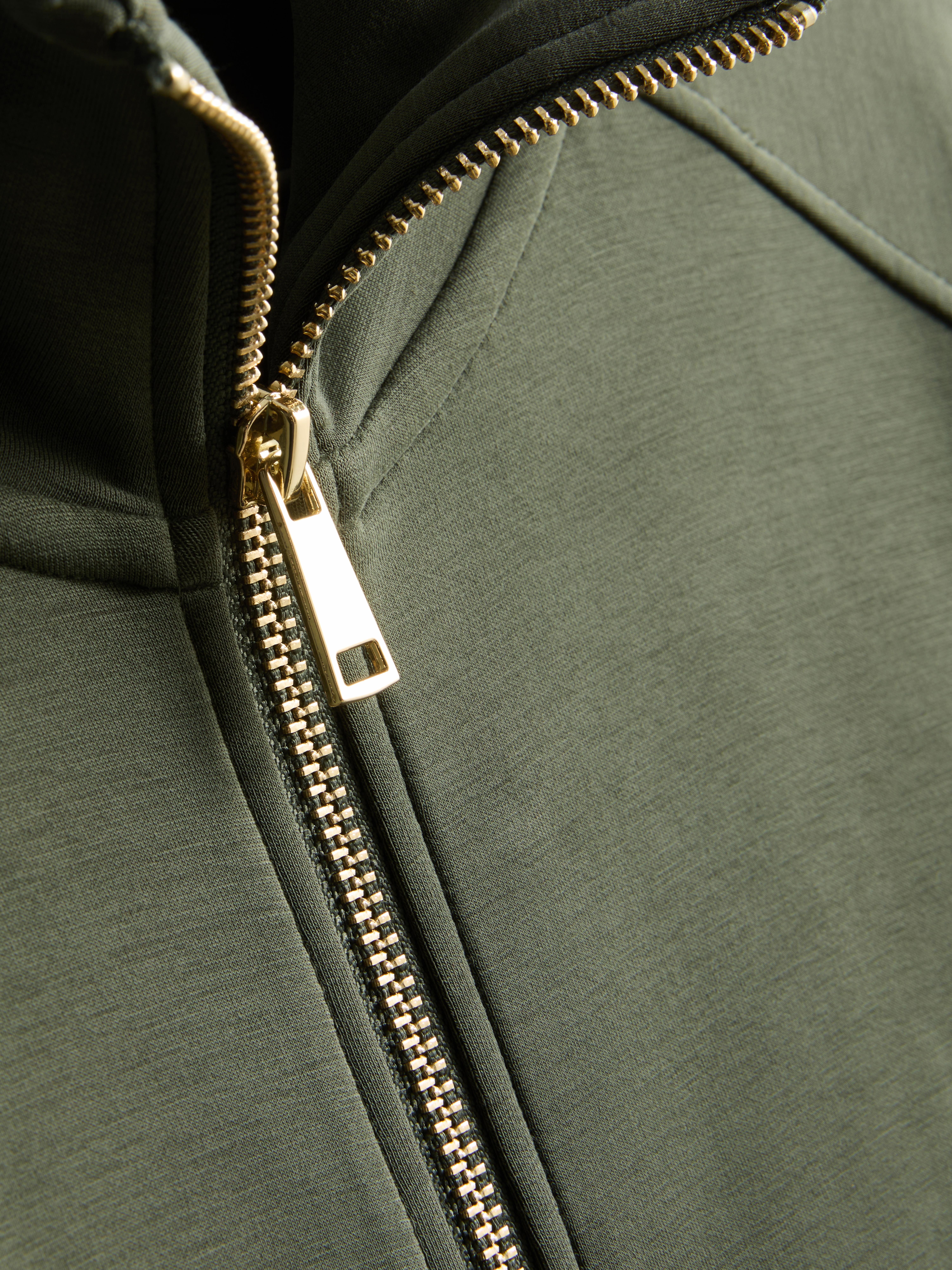 Modal Blend Zip Through Sweatshirt - Olive