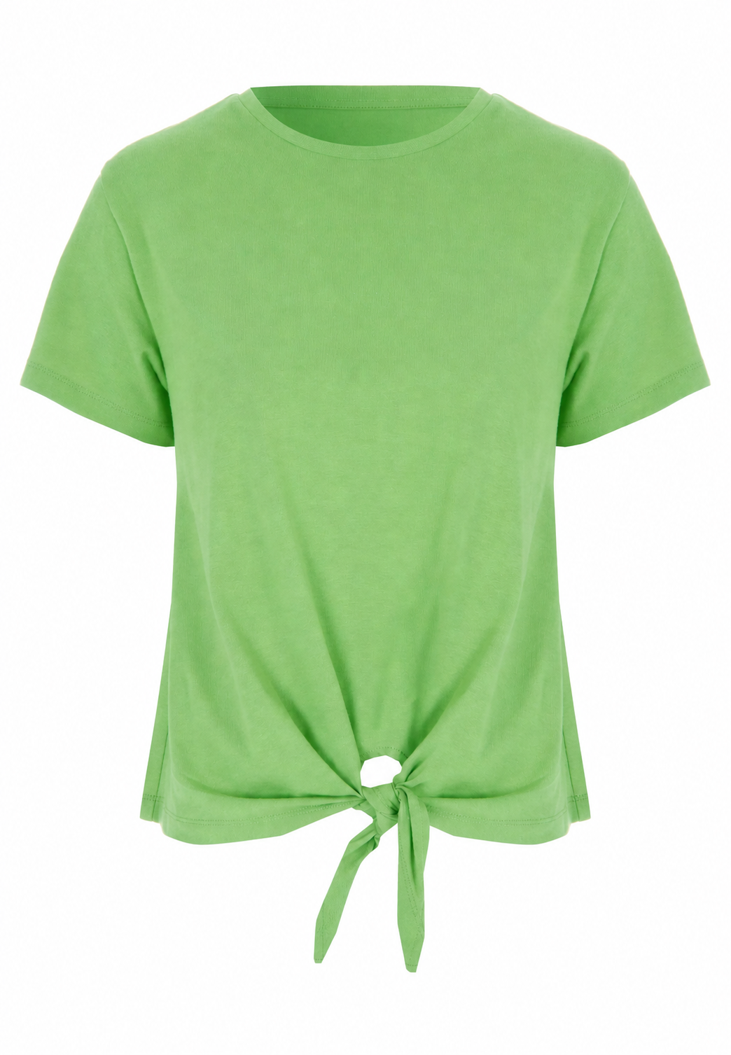 Womens Green Plain Front Knot T-Shirt
