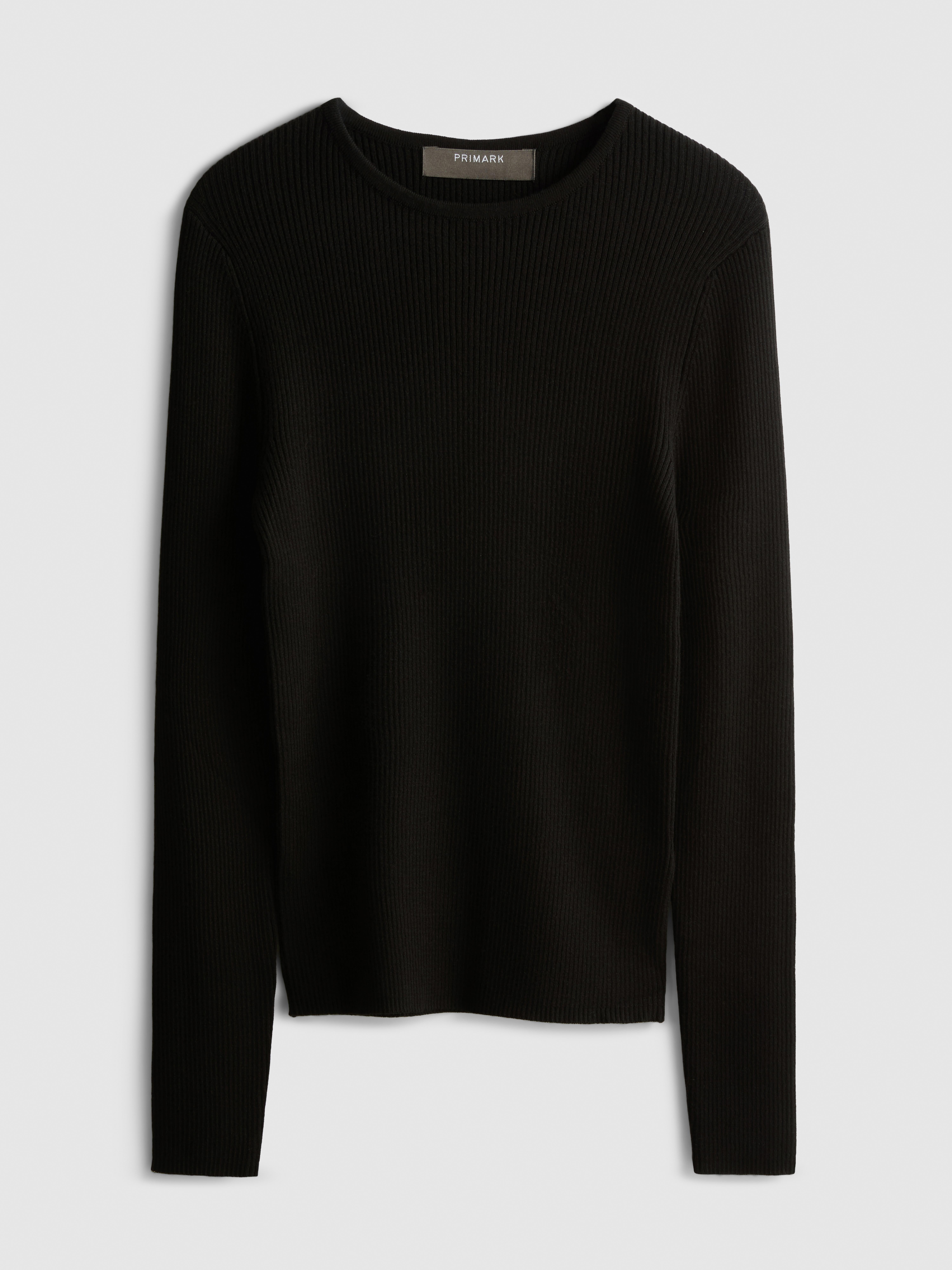 Ribbed Crew Neck Sweater - Black