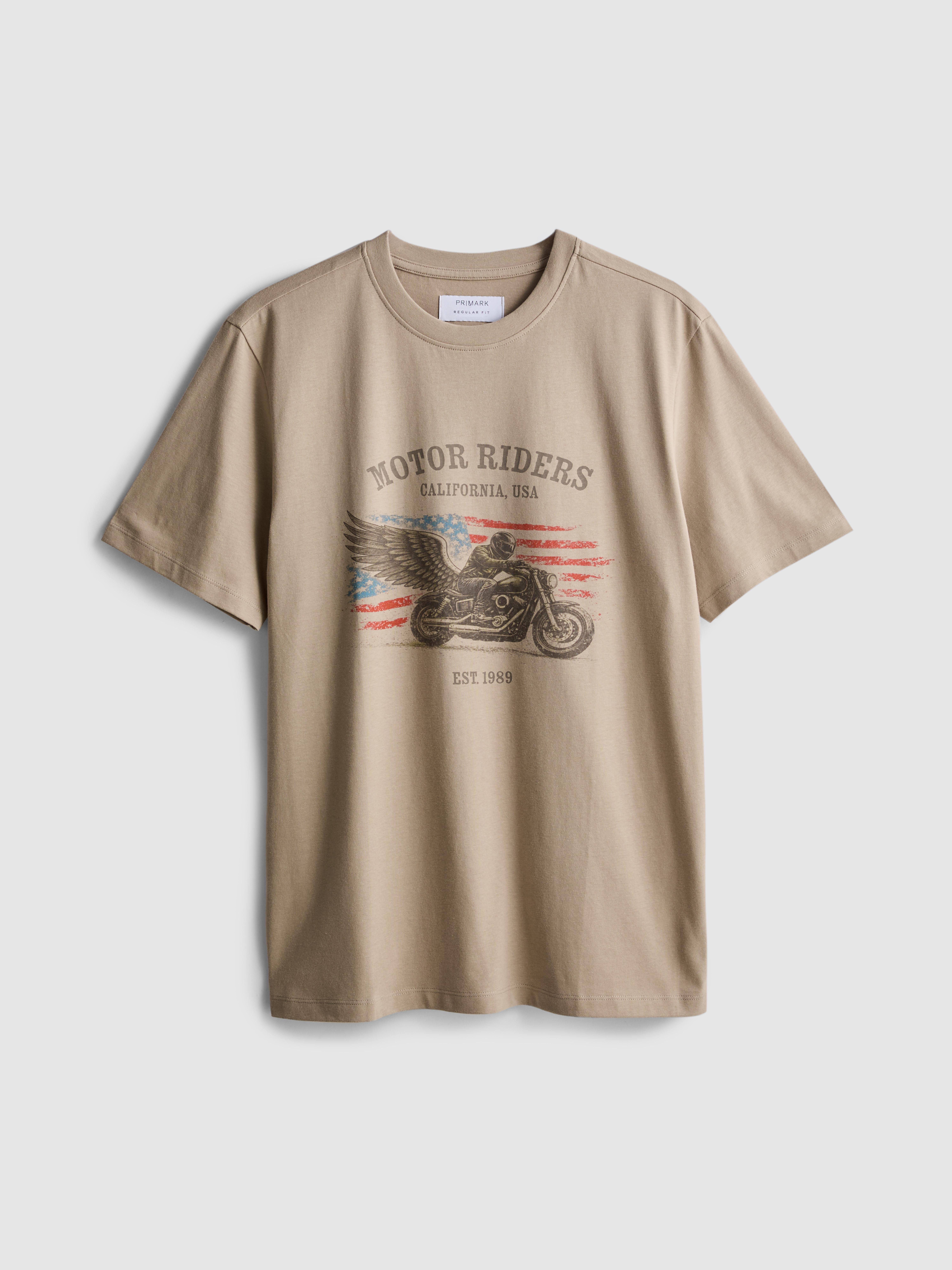 Pure Cotton Motor Riders Graphic T-Shirt - Stone