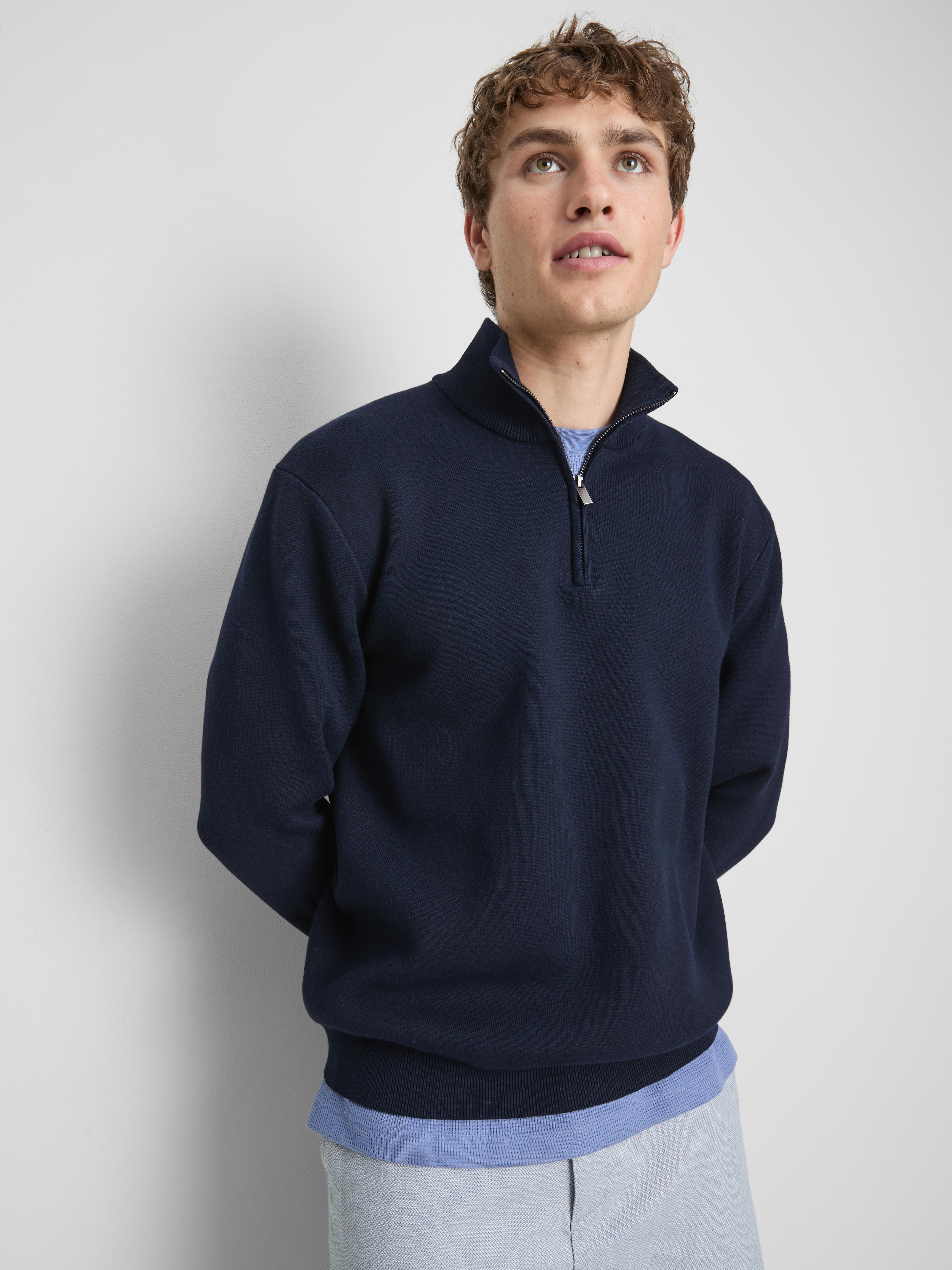 Zip Neck Knitted Sweater - Navy