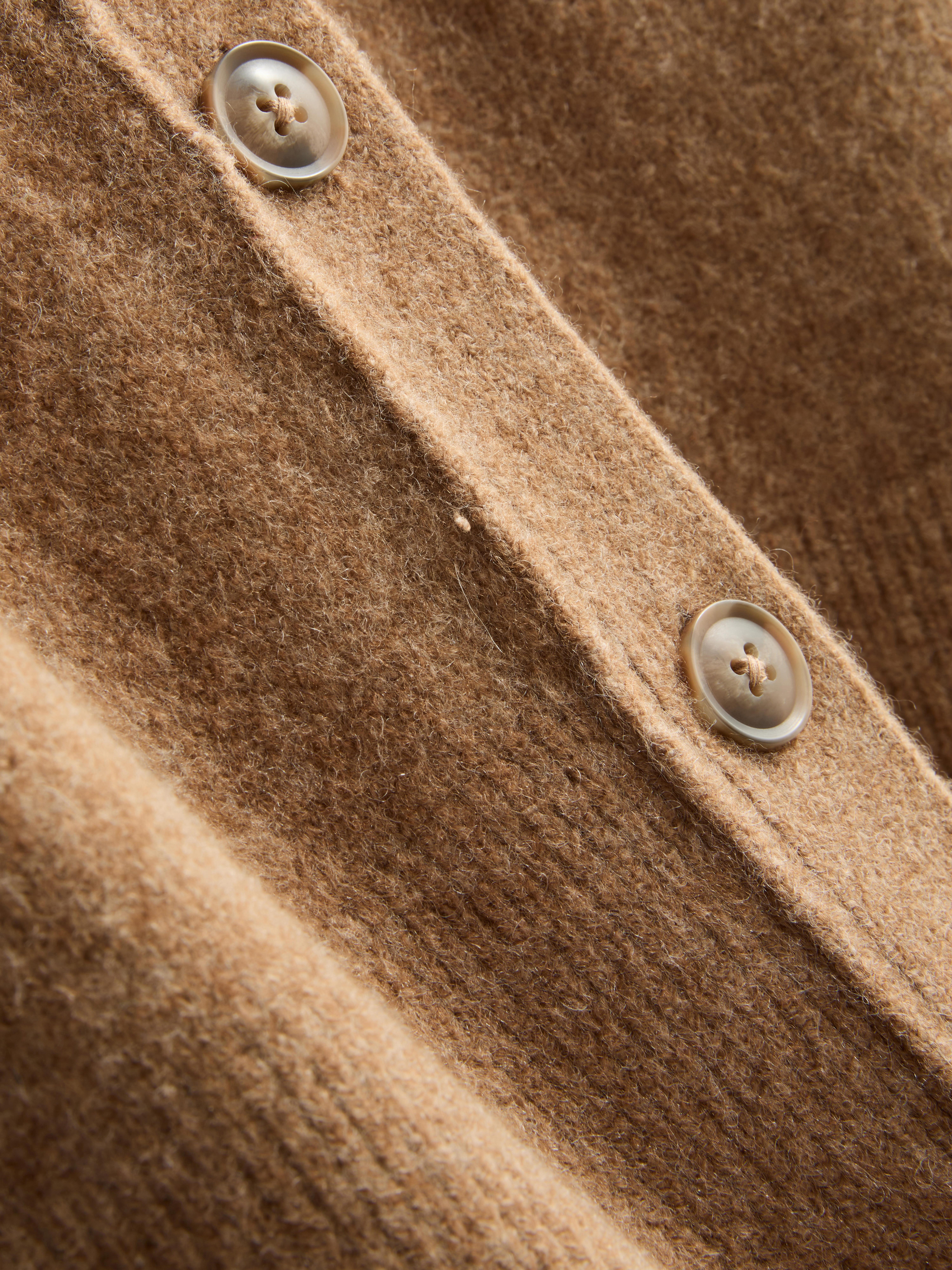 Relaxed Knitted Crew Neck Cardigan - Camel