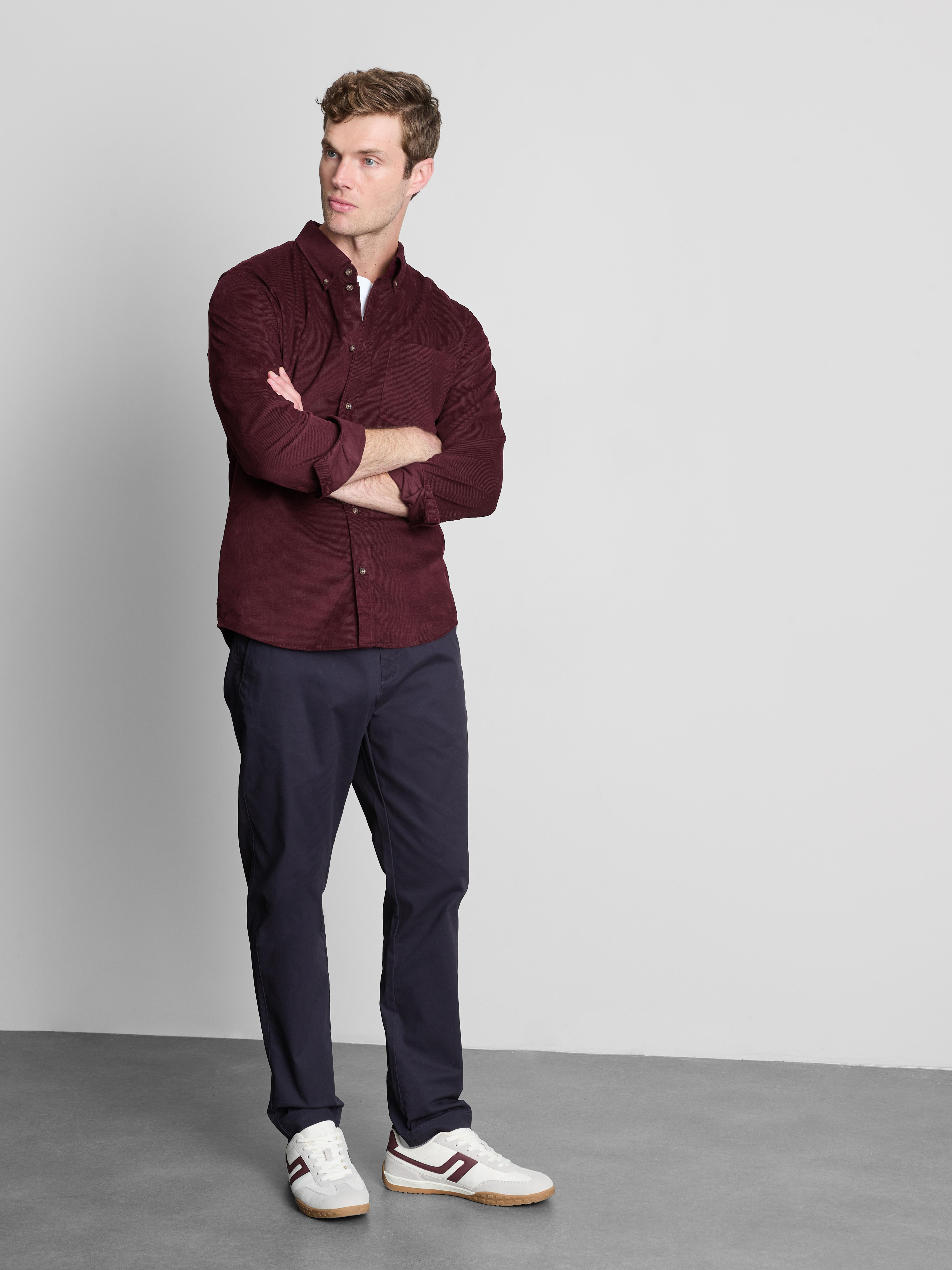 Pure Cotton Corduroy Shirt - Burgundy
