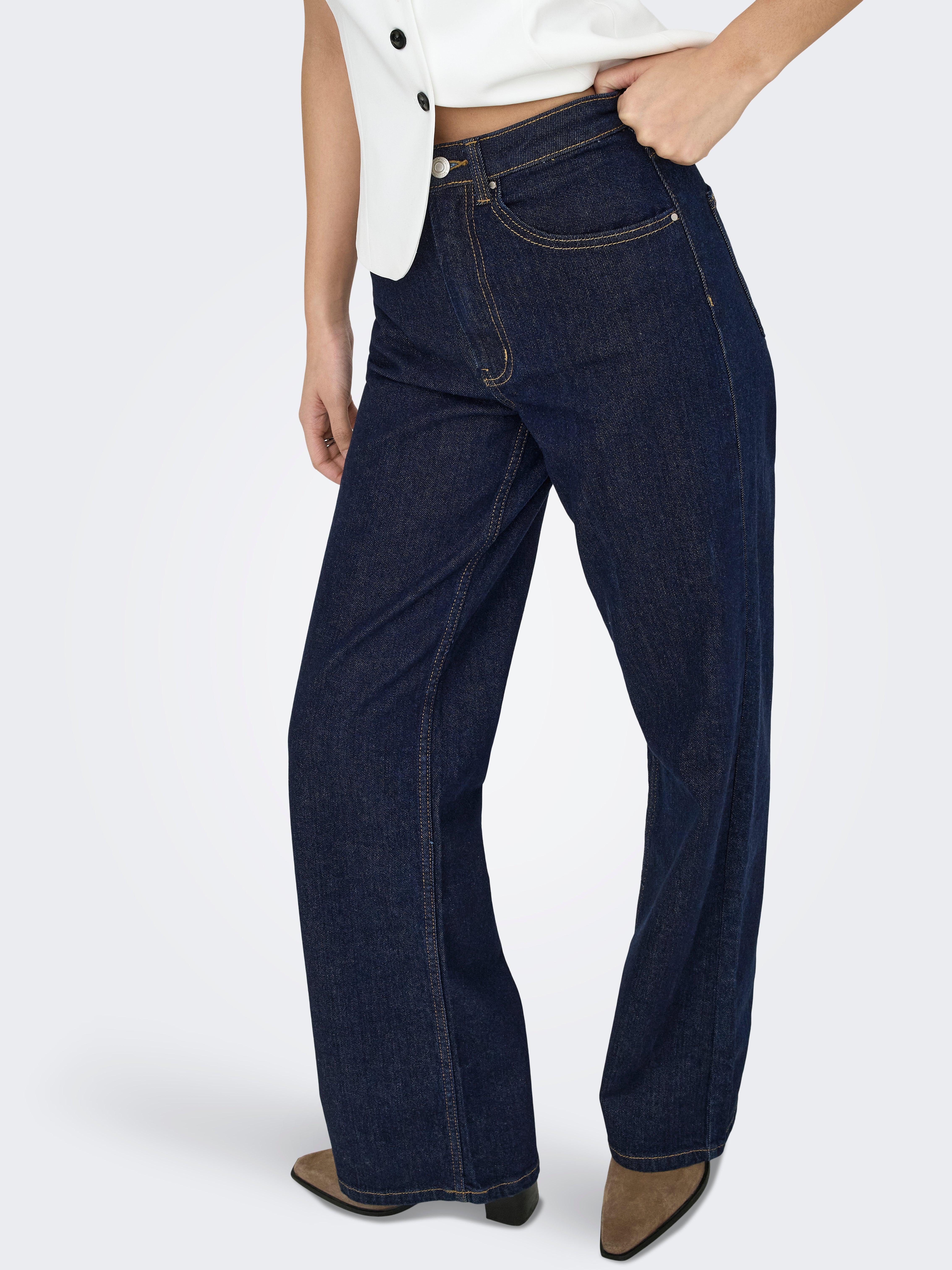 ONLJUICY High waist Wide Leg Fit Jeans Dark Blue Denim