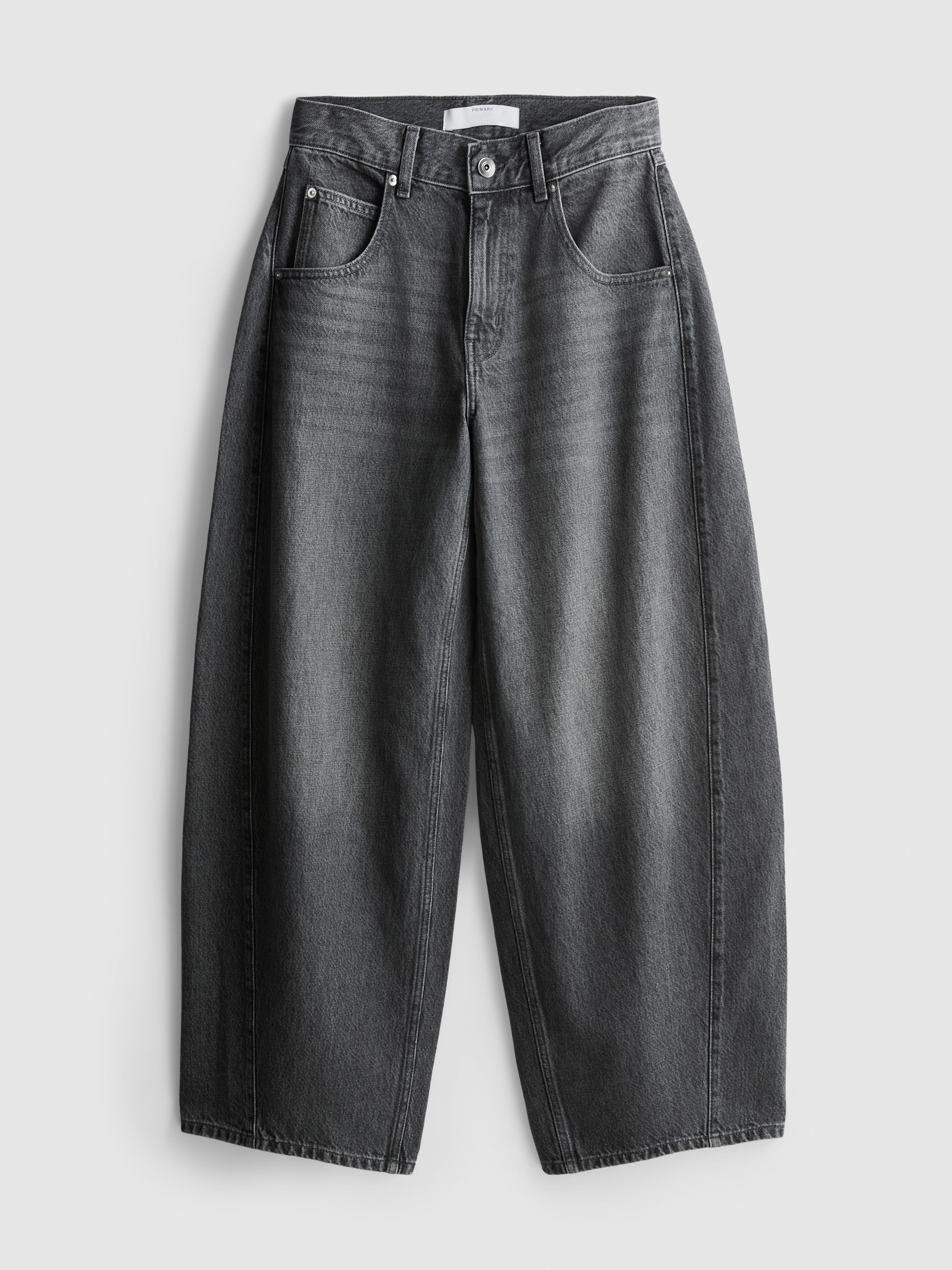 Cotton Denim Baggy Barrel Leg Jeans - Gray