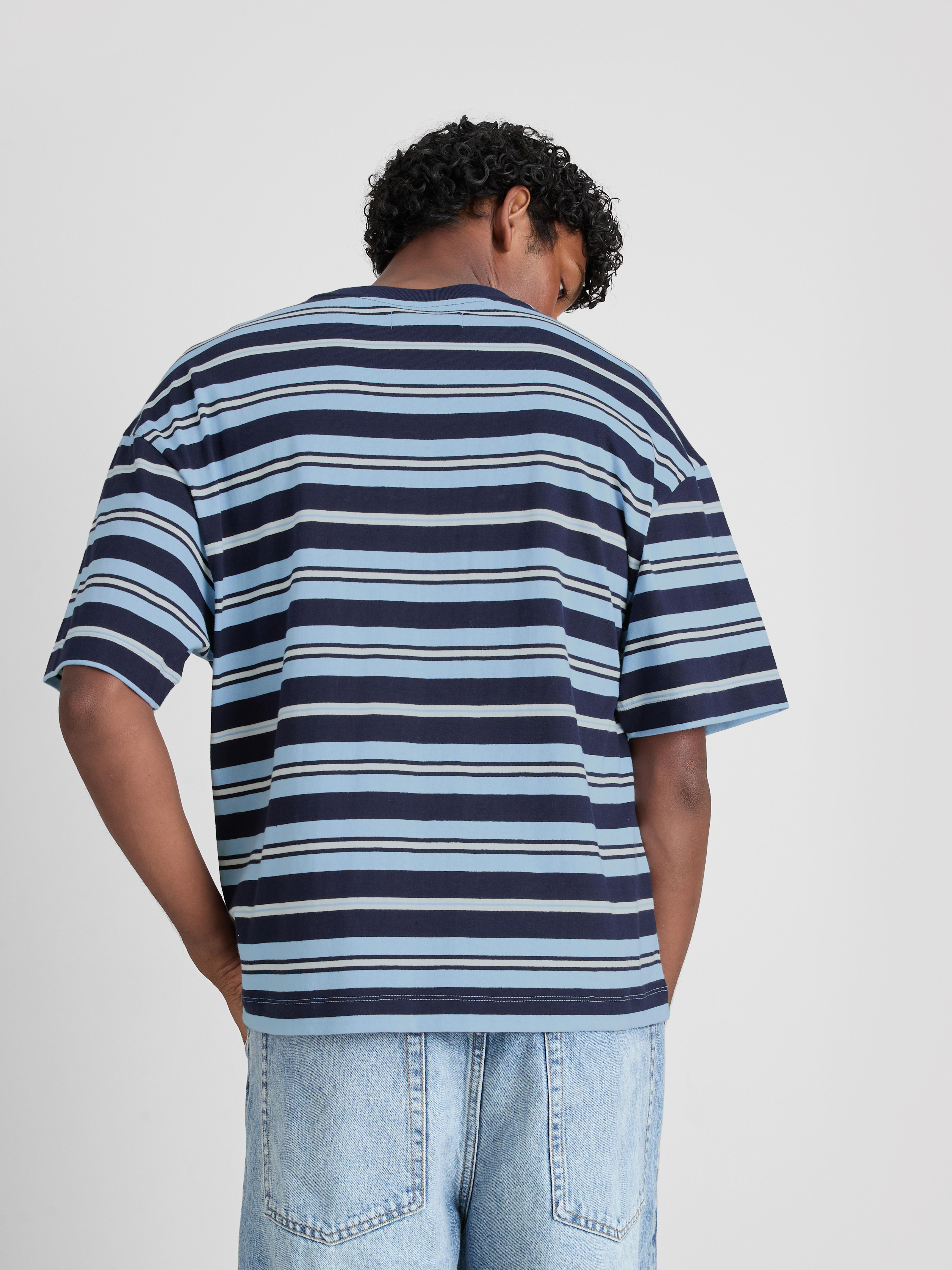 Pure Cotton Striped Boxy T-Shirt - Blue