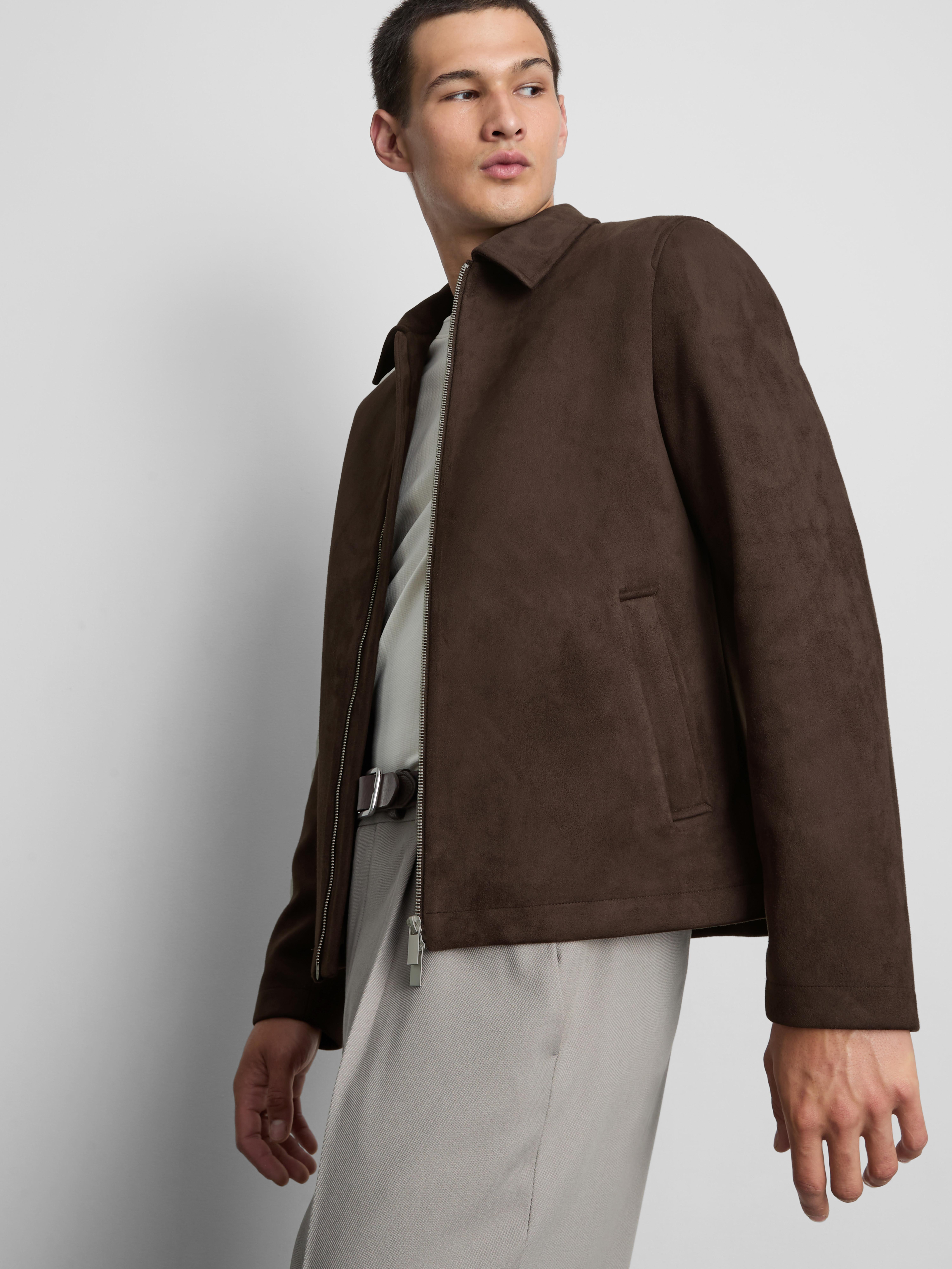 The Edit Regular Fit Suedette Jacket - Dark Brown