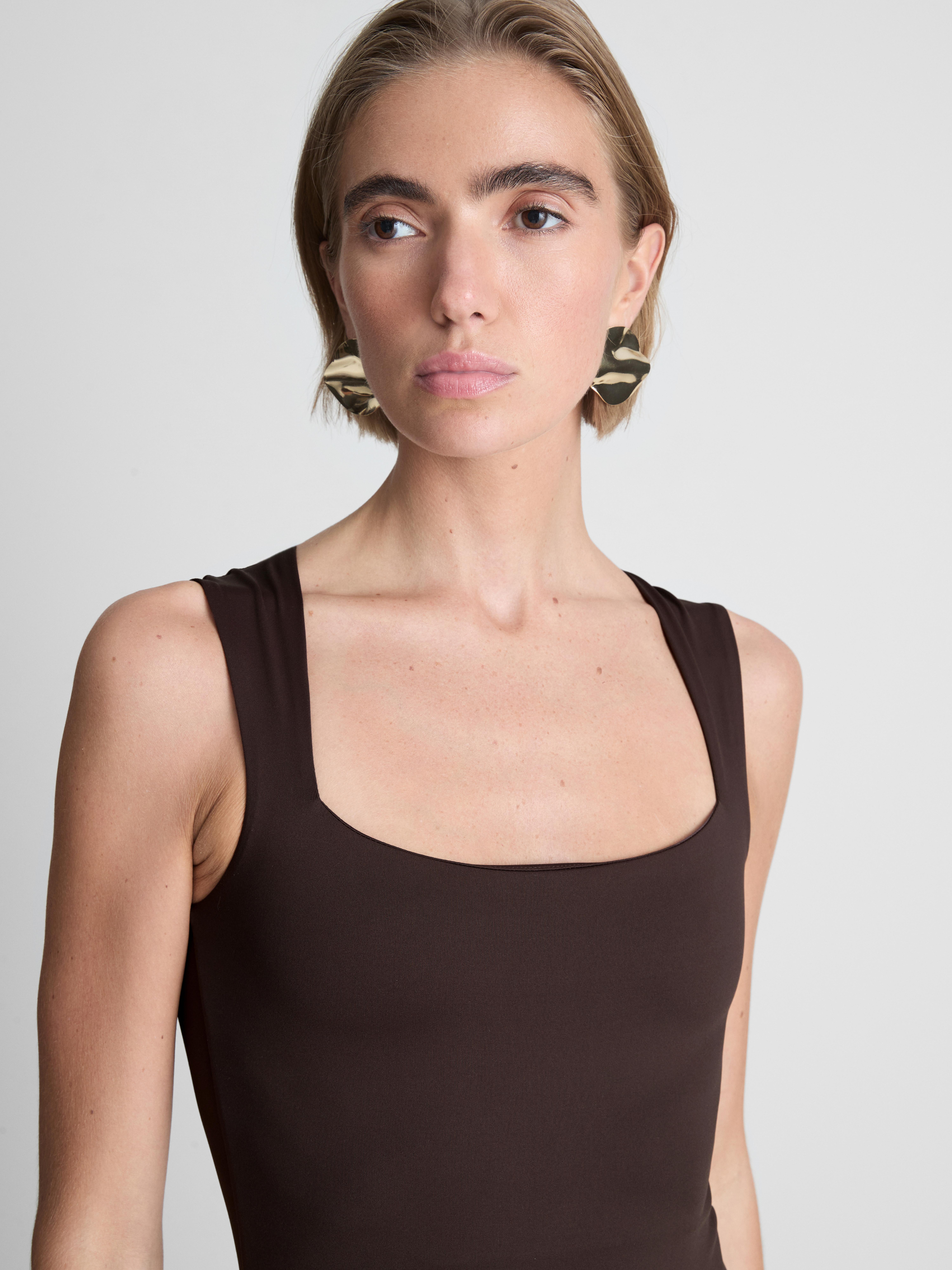 Square Neck Bodysuit - Chocolate