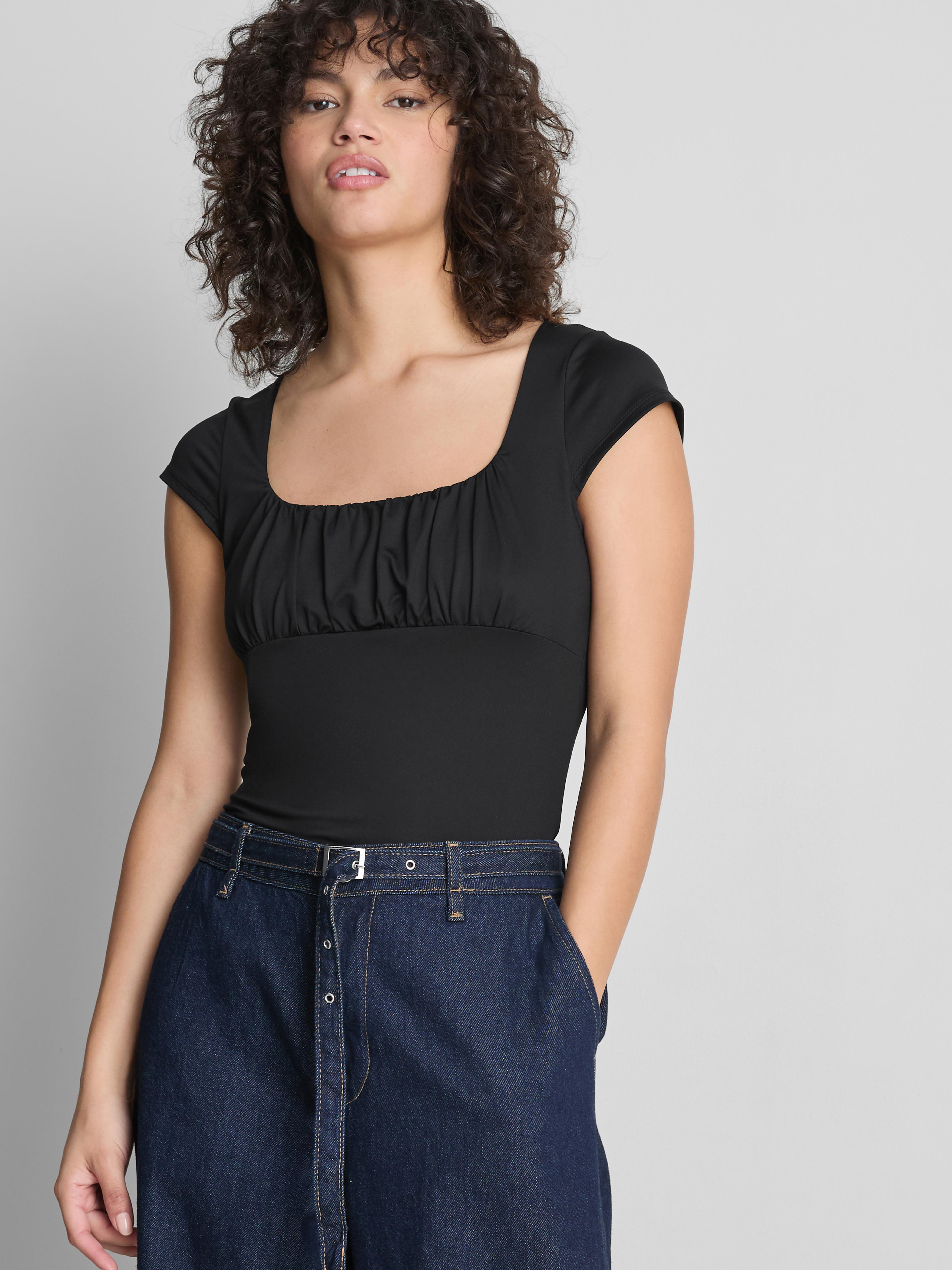 Cap-Sleeve Corset Top - Black