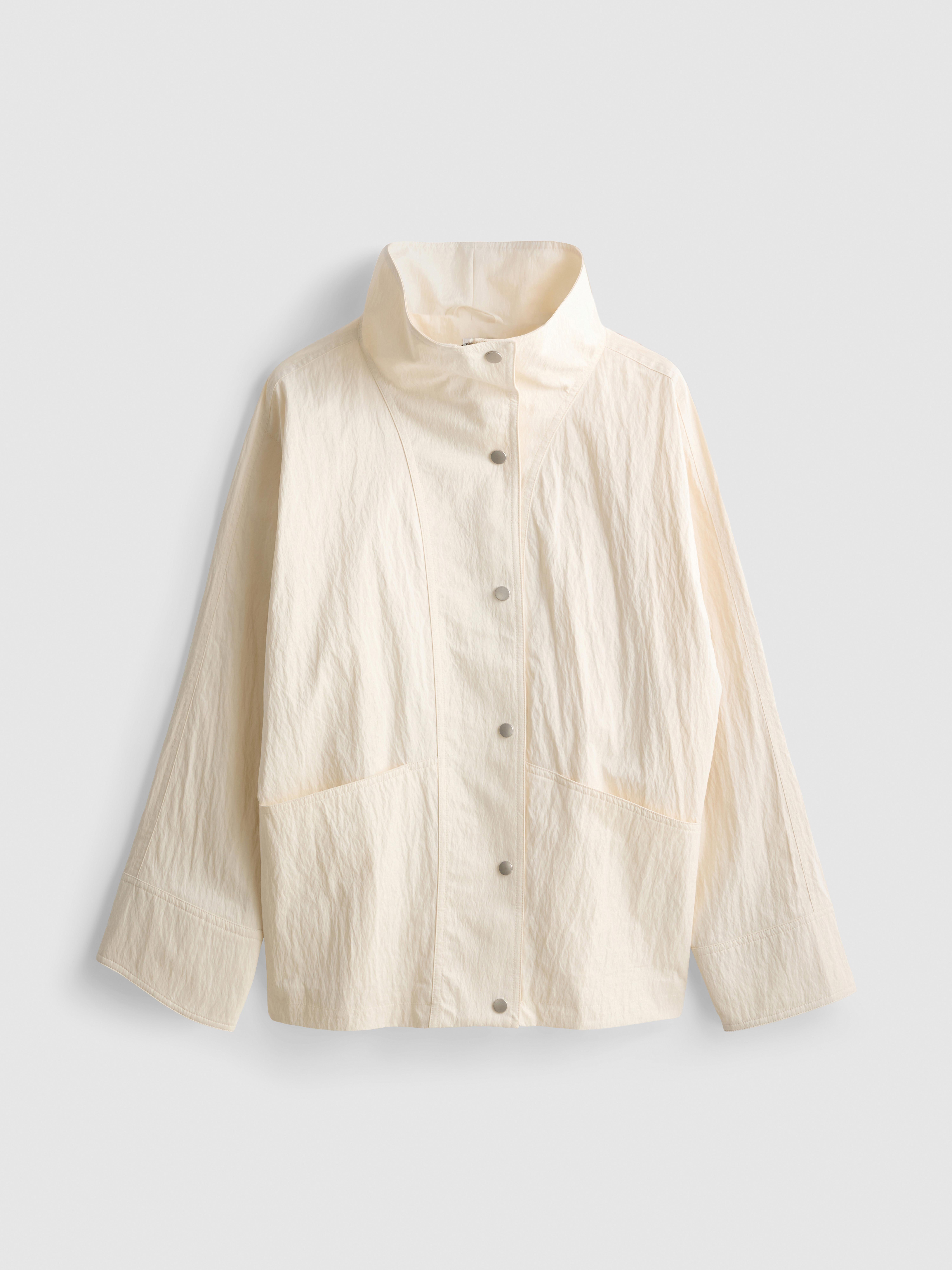 Paula Echevarría Crinkled Relaxed Funnel Neck Jacket - Ivory
