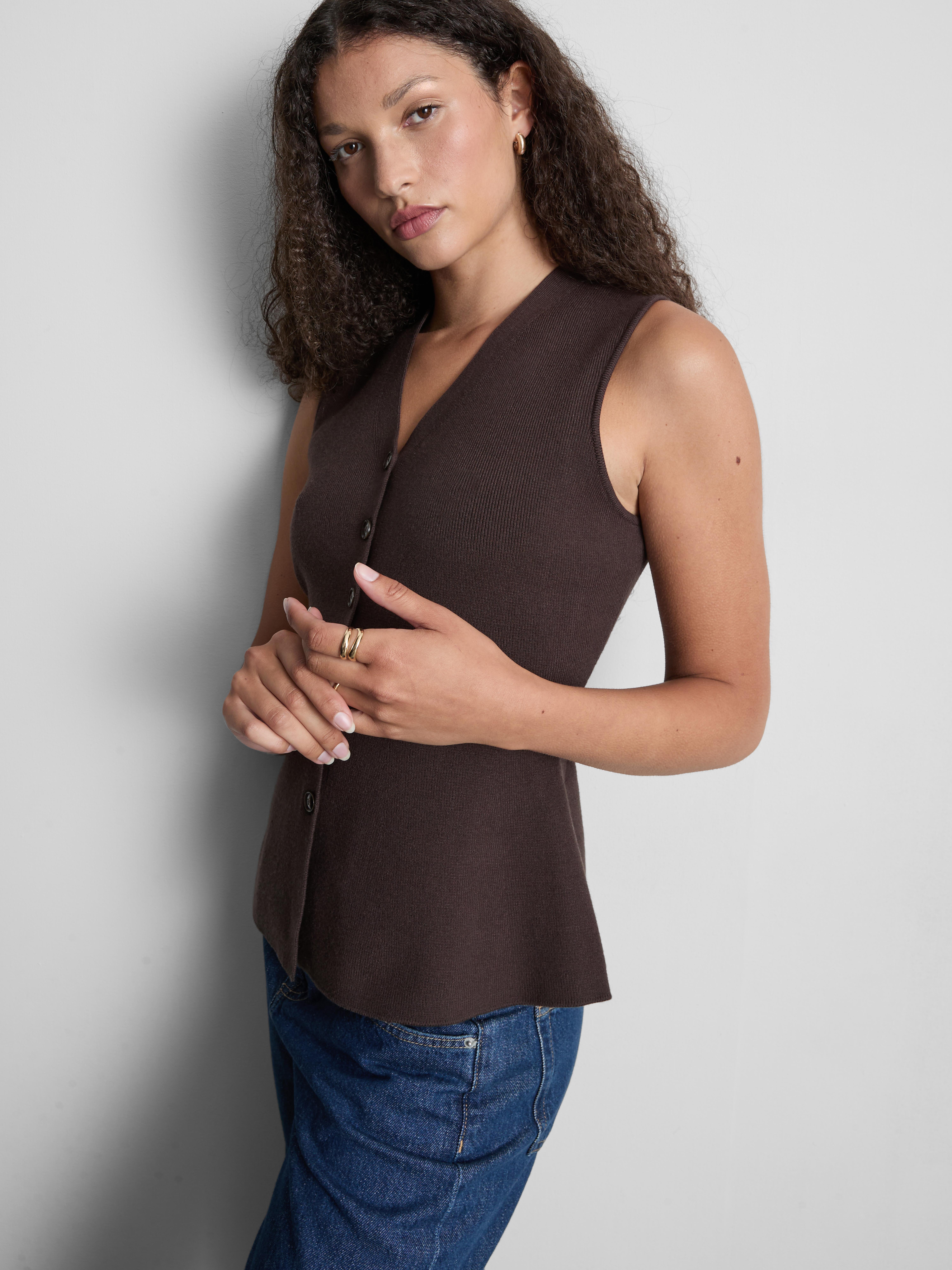 The Edit Knitted Sleeveless Peplum Waistcoat - Chocolate