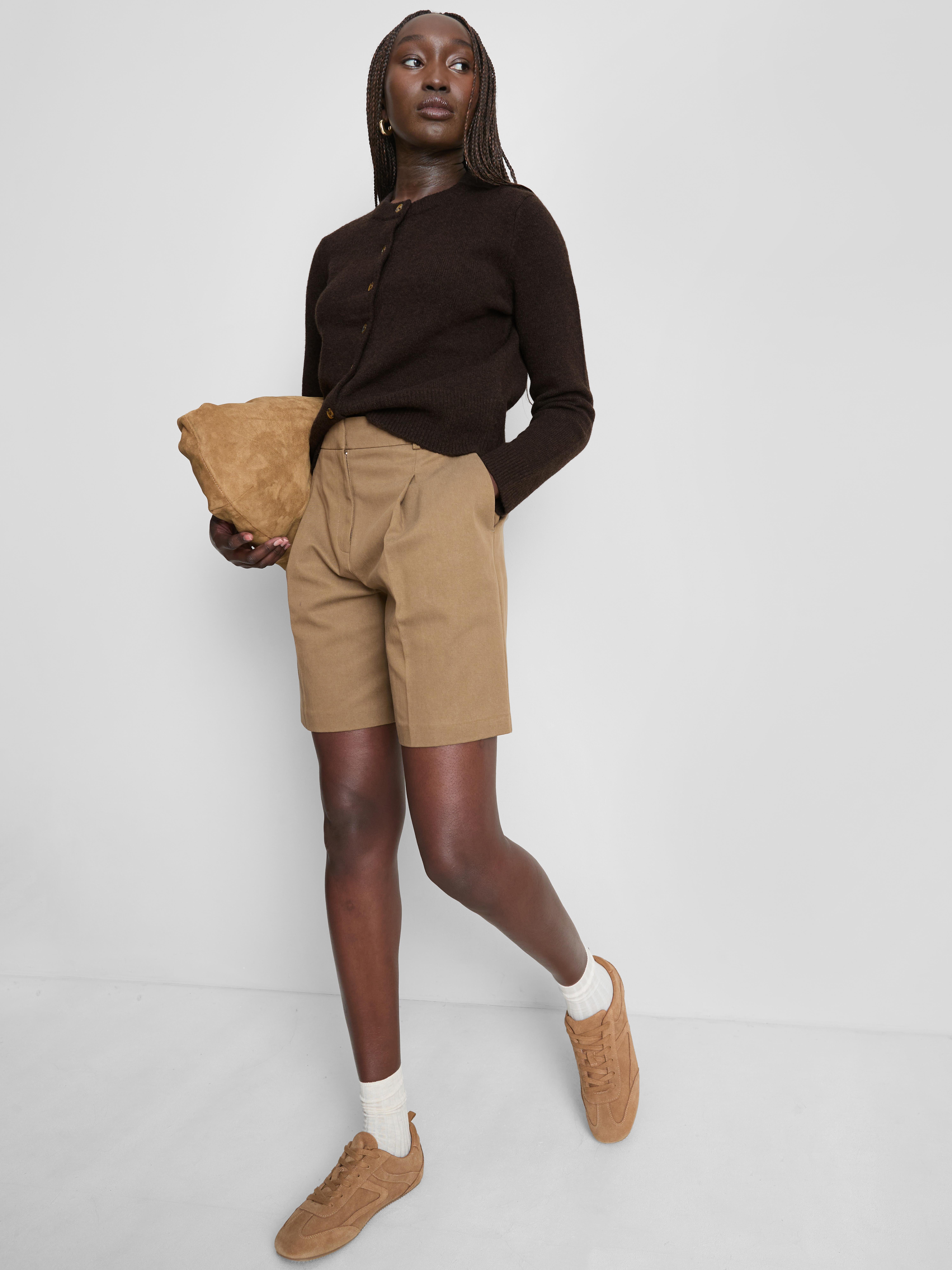 Essential Knitted Crewneck Cardigan - Chocolate