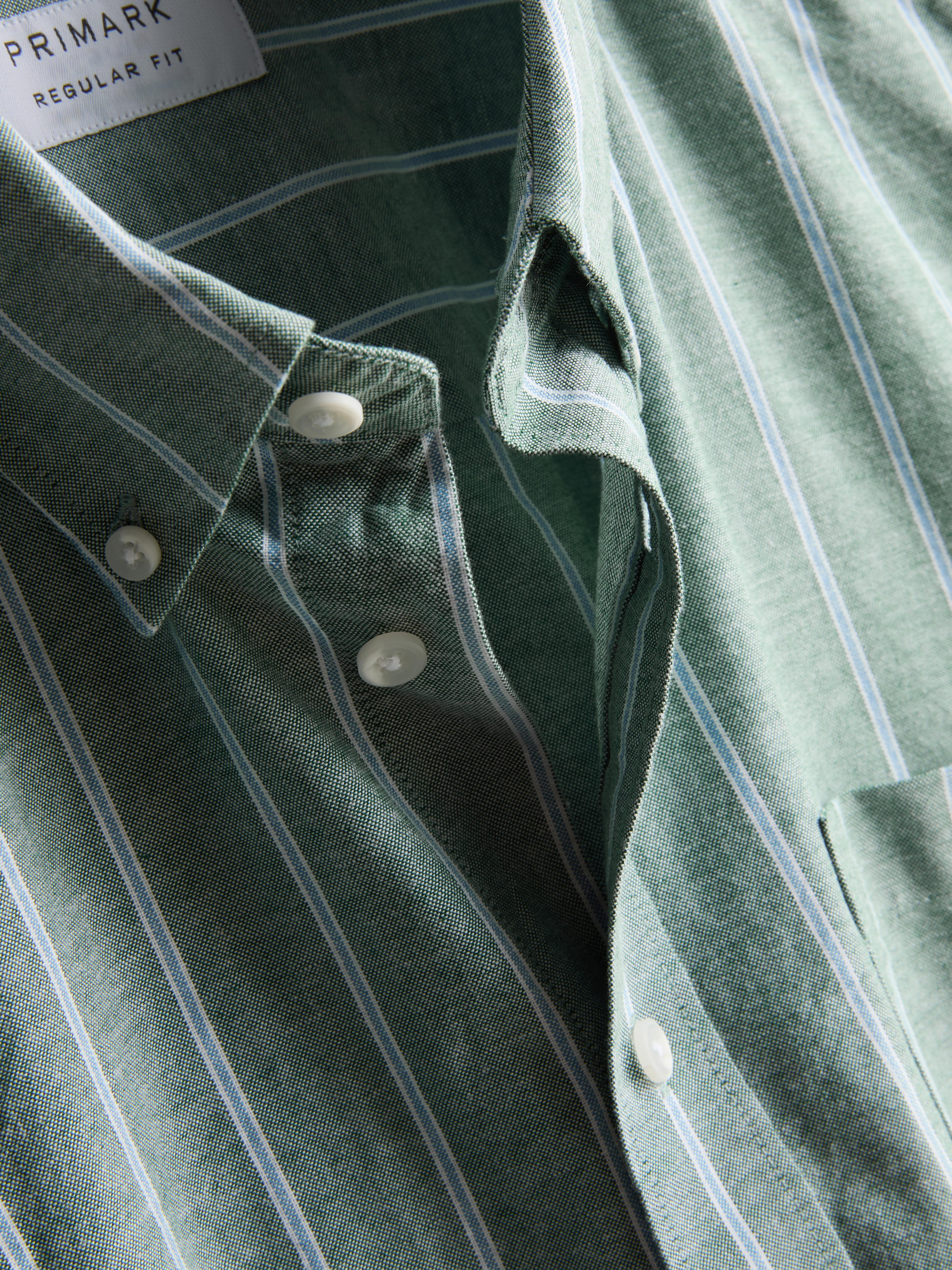 Pure Cotton Striped Oxford Shirt - Green