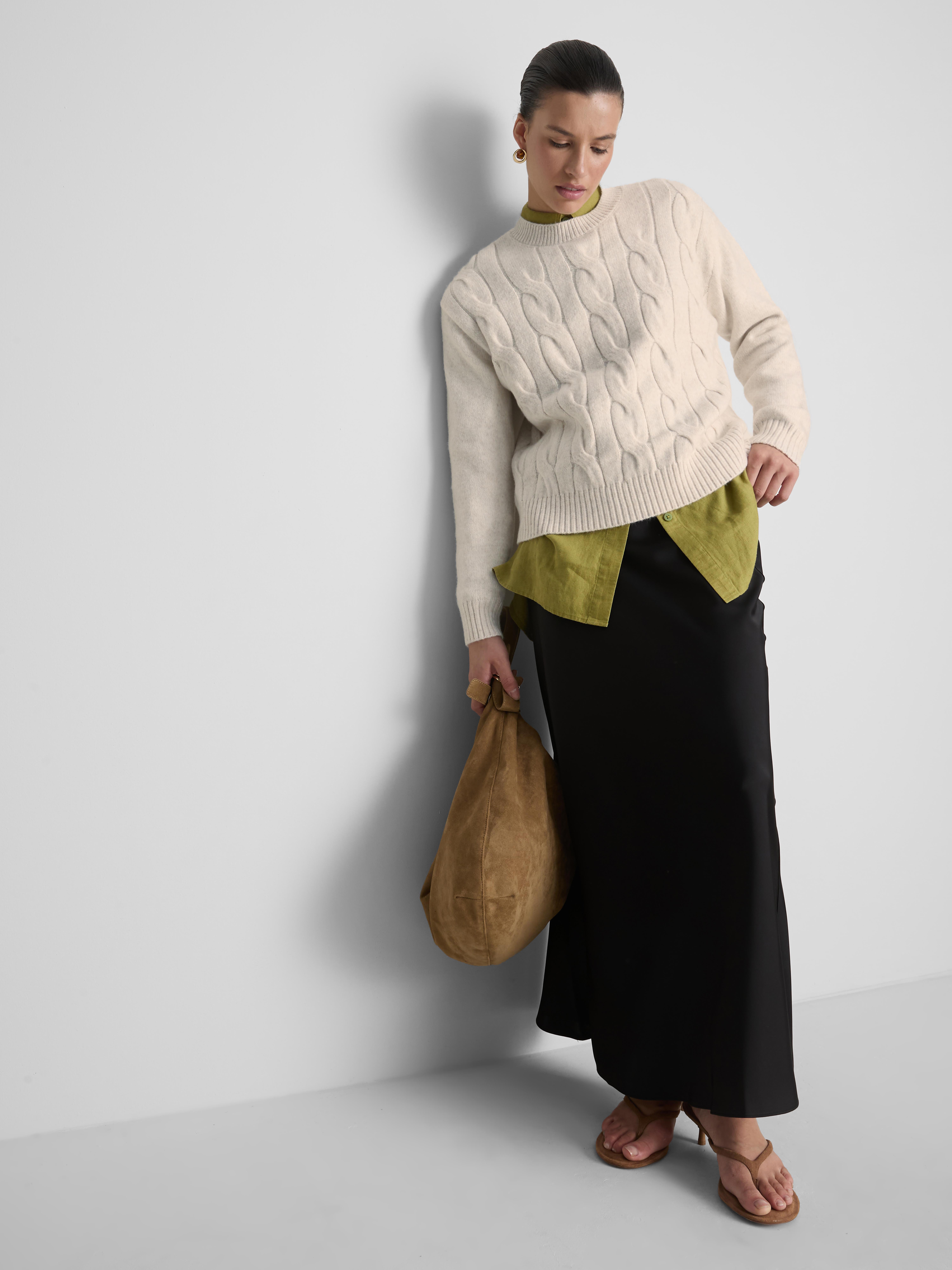 Cable Knit Crew Neck Sweater - Ivory