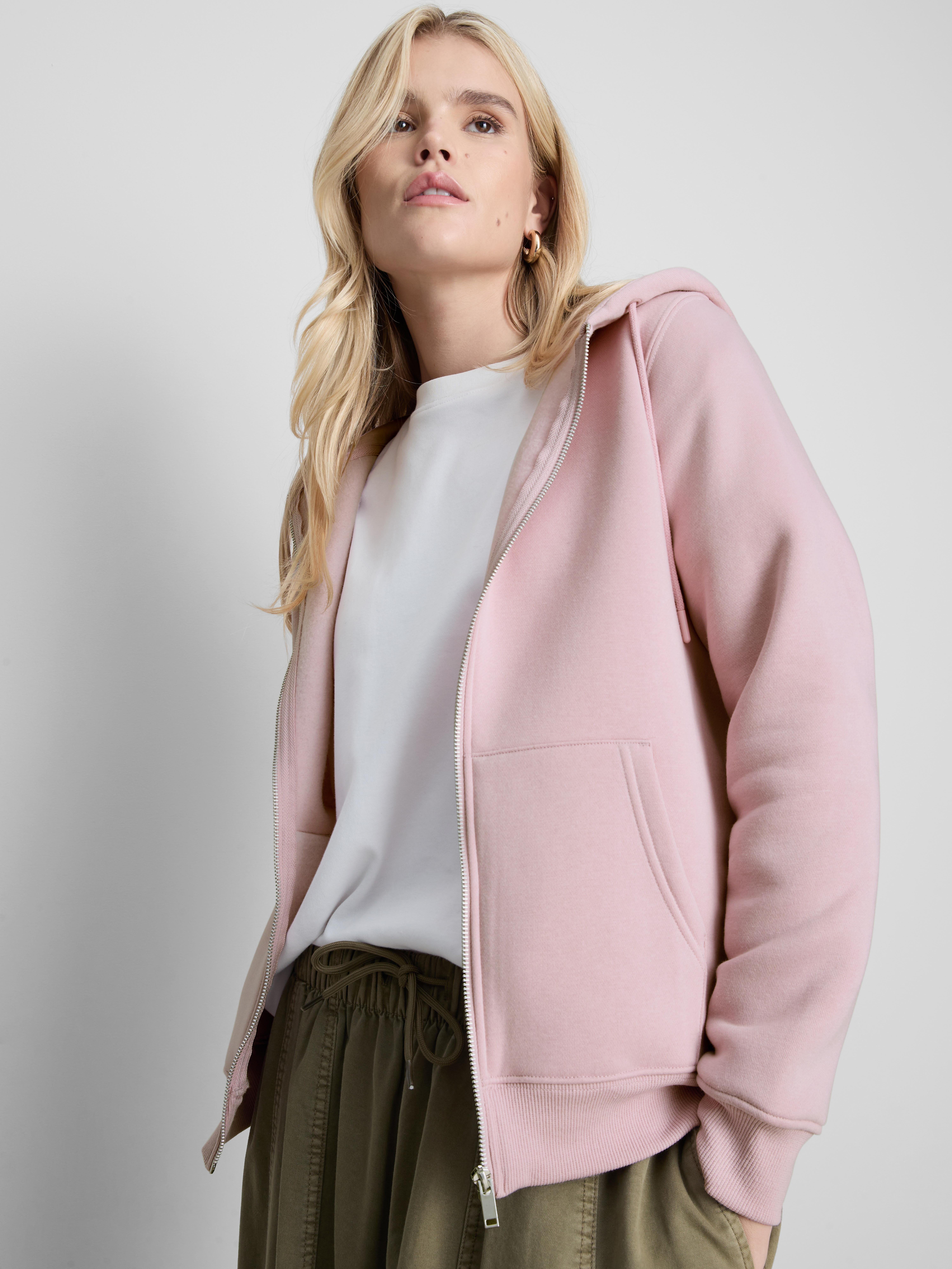 Essential Cotton Blend Zip Through Hoodie - Light Pink