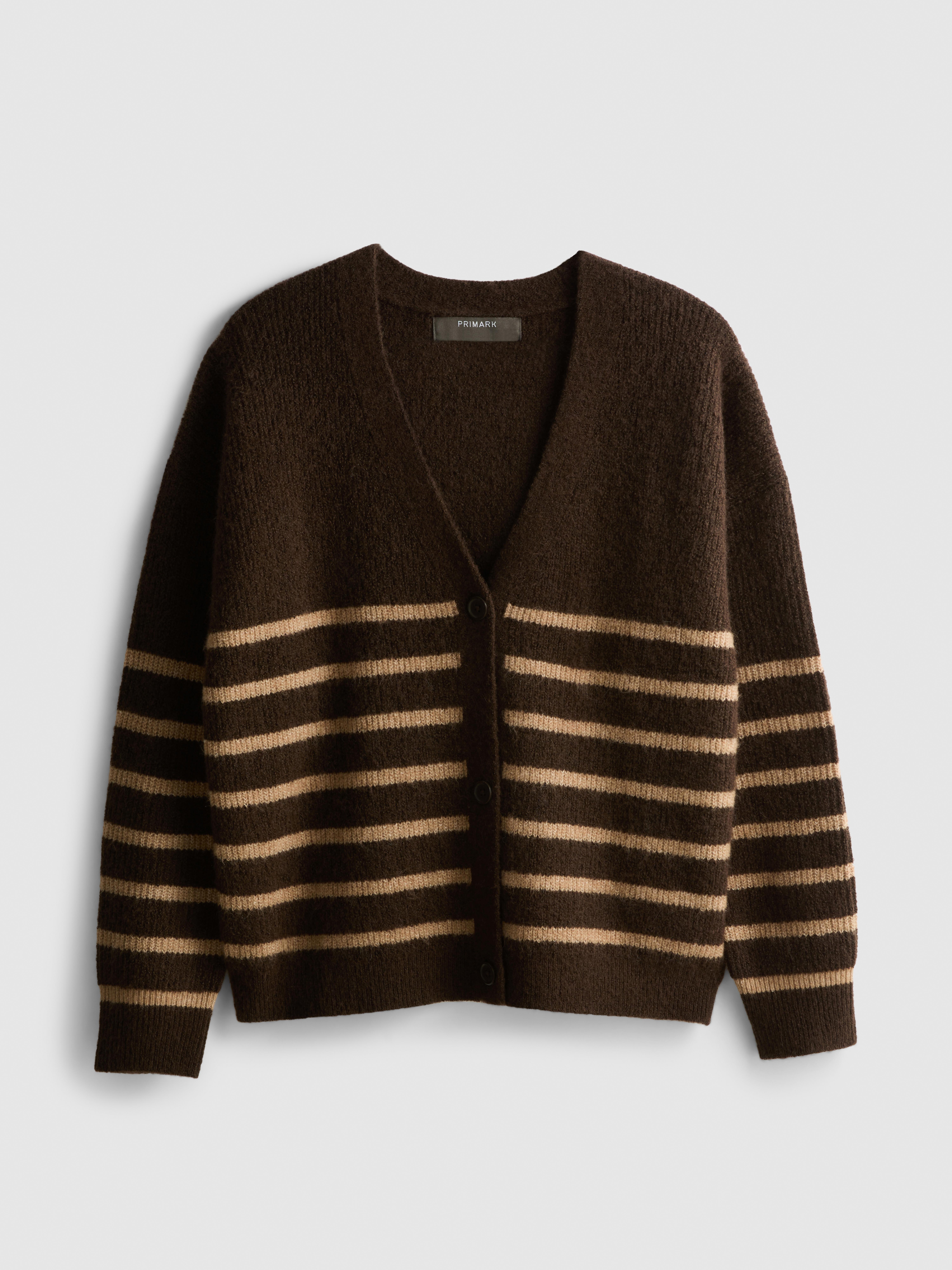 Soft Rib V-Neck Cardigan - Brown